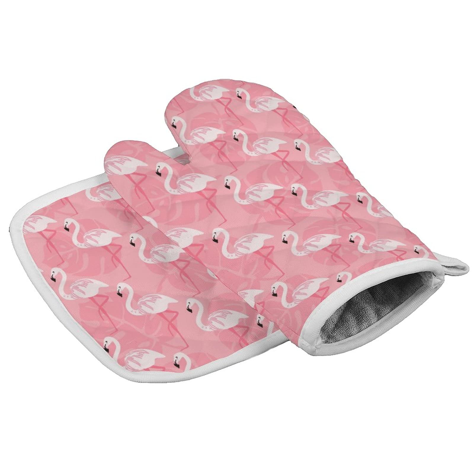 Heat Resistant Oven Mitts and Pot Holders Set with Inner Cotton Layer - Pink Flamingo Insulated Kitchen Gloves for Cooking, Baking, BBQ & Grilling - Non-Slip Hot Pads for Safe Handling of Hot Dishes