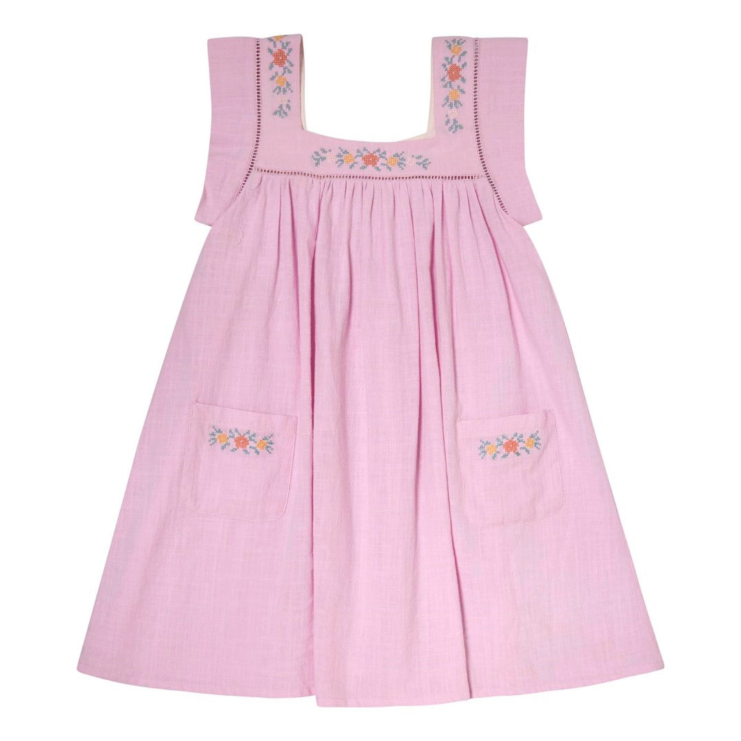 Vintage Floral Embroidered Lilac Dress with Pockets - Elegant Boho Summer Dress for Women, Perfect for Weddings, Parties & Casual Outings