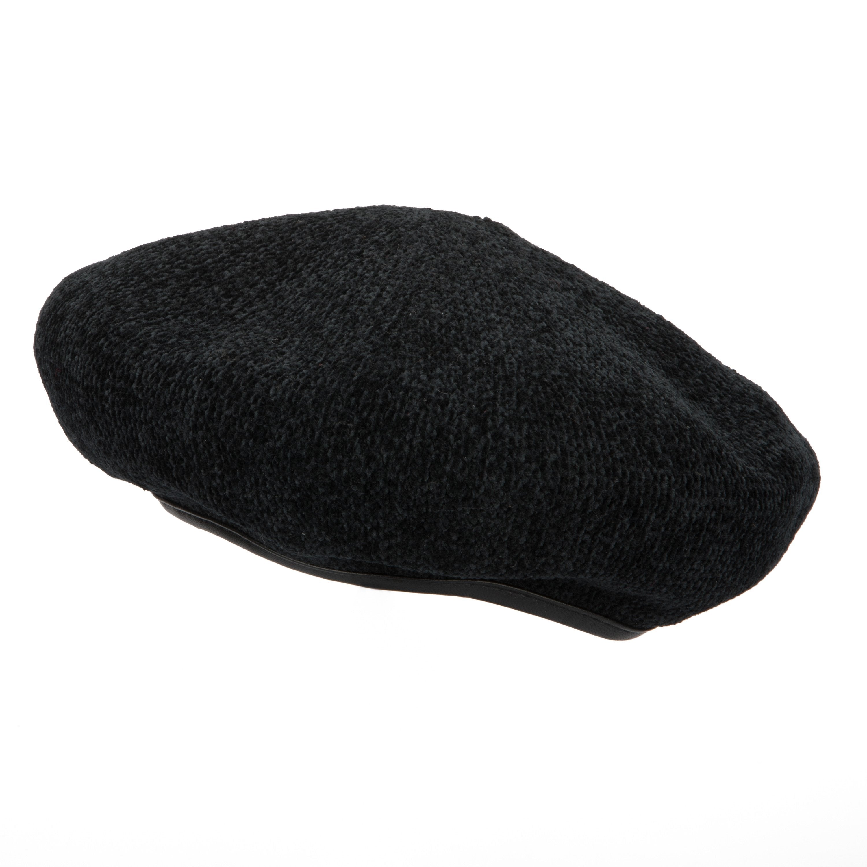 Women's Soft Chenille Beret Hat with Faux Leather Band - Stylish Winter Beanie for Women, Perfect for Cold Weather & Fashion Outfits