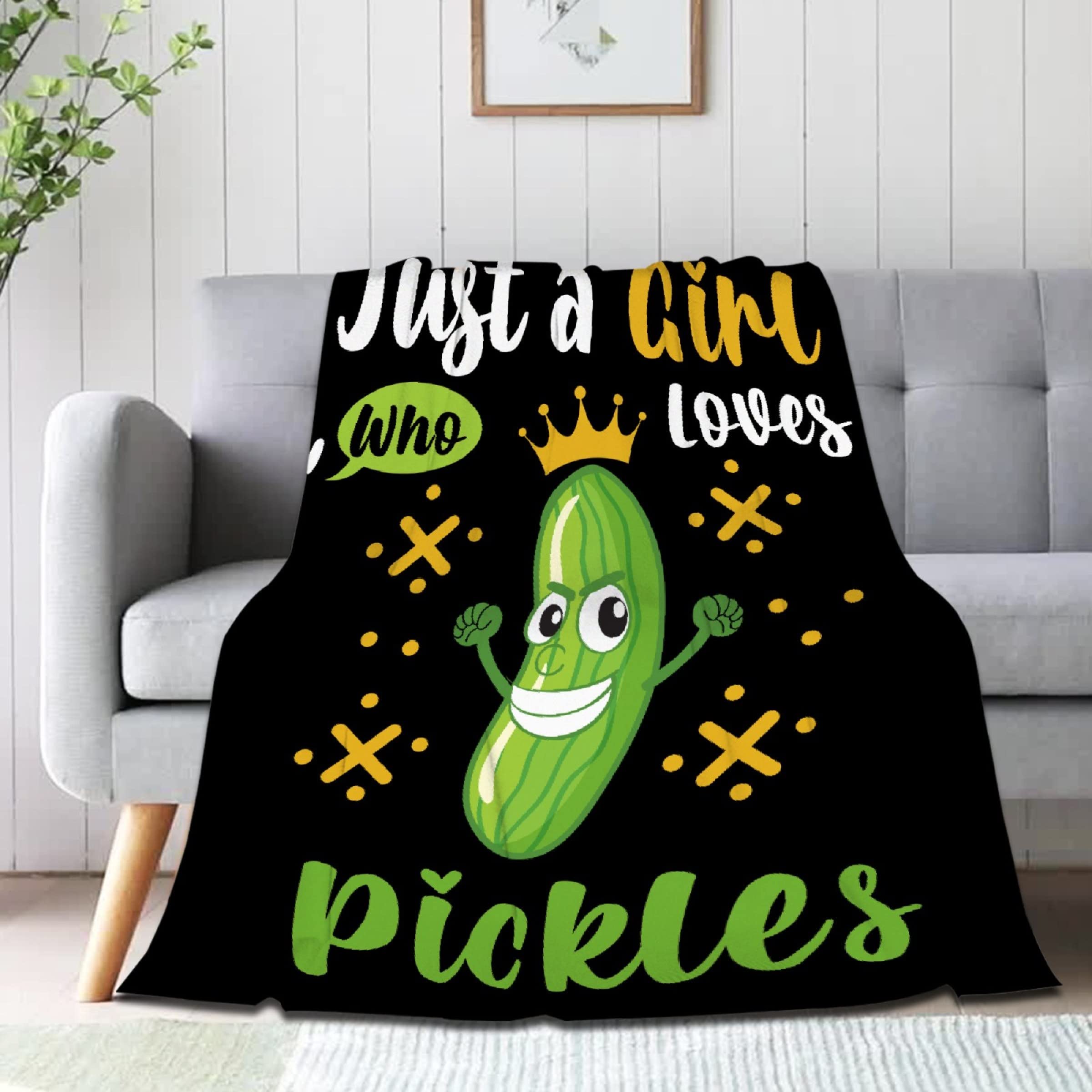 Just A Girl Who Loves Pickles - Soft Flannel Blanket & Throw | Cozy Lightweight Quilt Gift | Extra Large 120