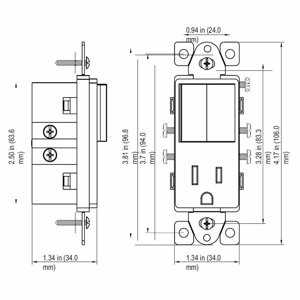 15 Amp Single Pole Light Switch with Tamper Resistant Outlet - White - Perfect for Home, Office & Commercial Electrical Installations
