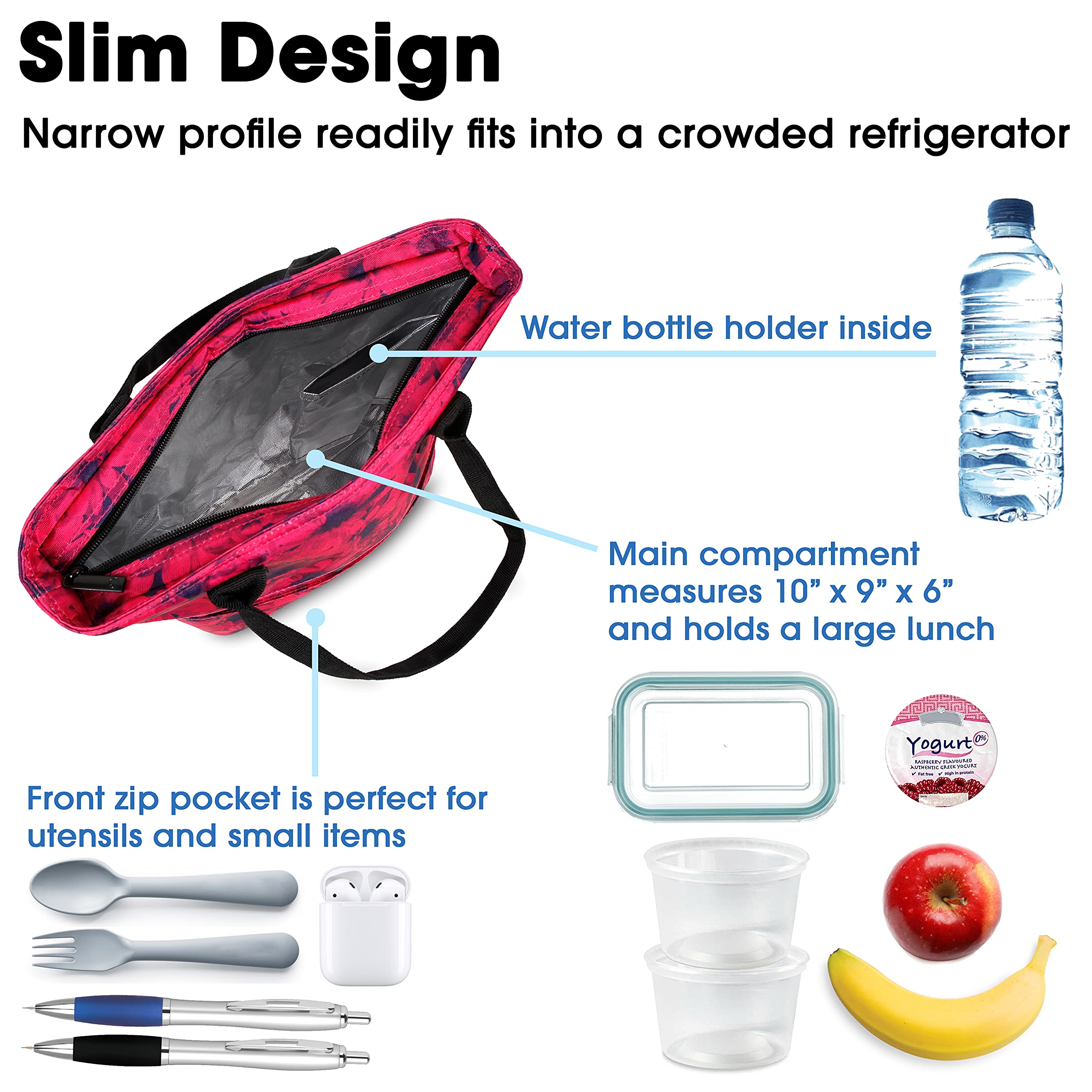 J World New York Insulated Lunch Tote Bag for Women & Teen Girls - Leakproof Reusable Lunch Box with Handle, Perfect for Work, School & Picnics | Bellis Design