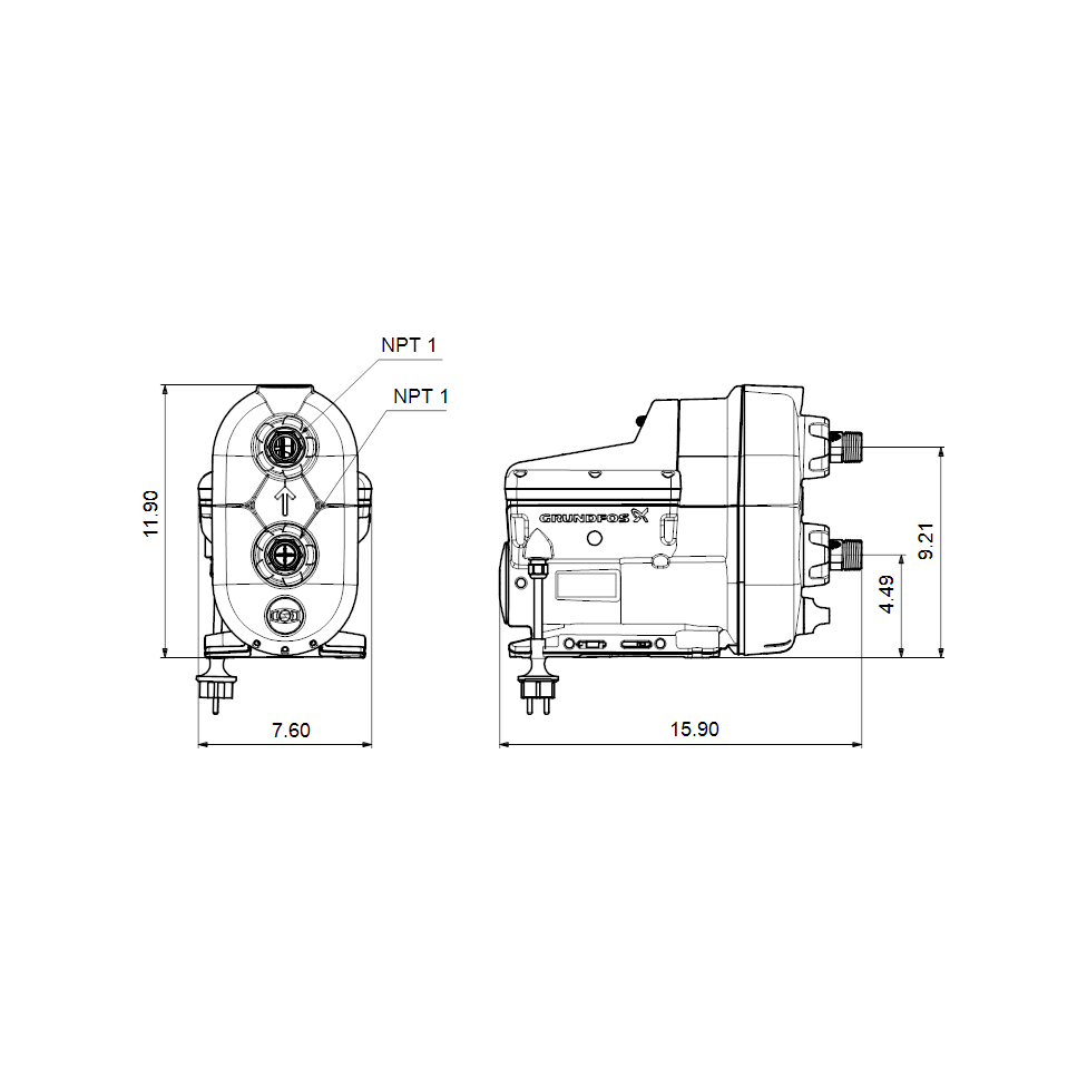 Grundfos SCALA2 3-45 93013251 Single Phase 115V Water Booster Pump with US Plug - Perfect for Home Water Pressure Boosting, Irrigation & Hydronic Systems