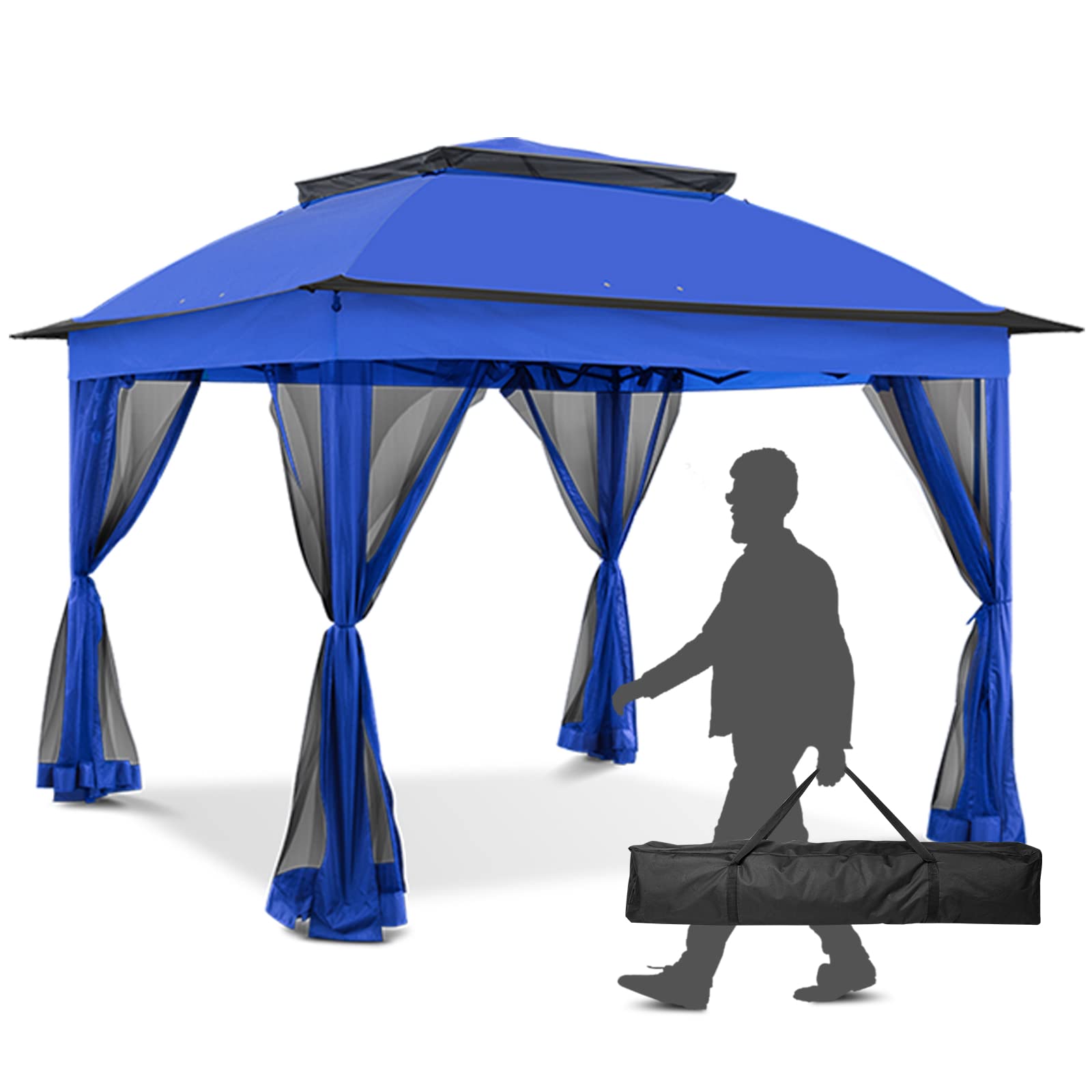11x11 Outdoor Pop Up Gazebo Tent with Mesh Walls - Portable Canopy for Patio, Lawn, Backyard, Deck & Camping - UV Protection & Weather Resistant - Perfect for BBQs, Parties & Outdoor Relaxation (Blue)