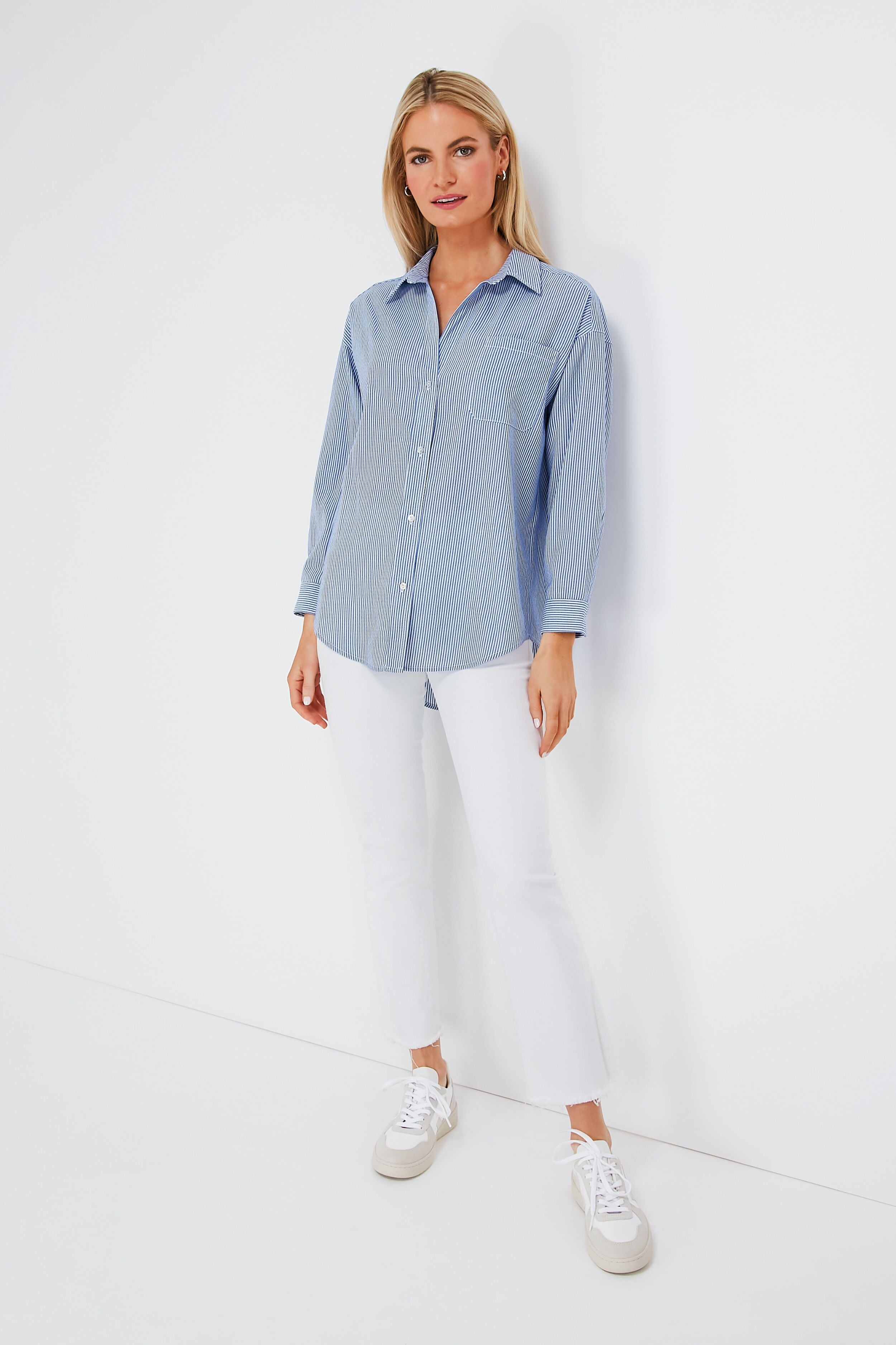 Blue Striped Hughes Button Down Shirt for Men - Casual & Office Wear | Perfect for Business, Dates & Everyday Outfits