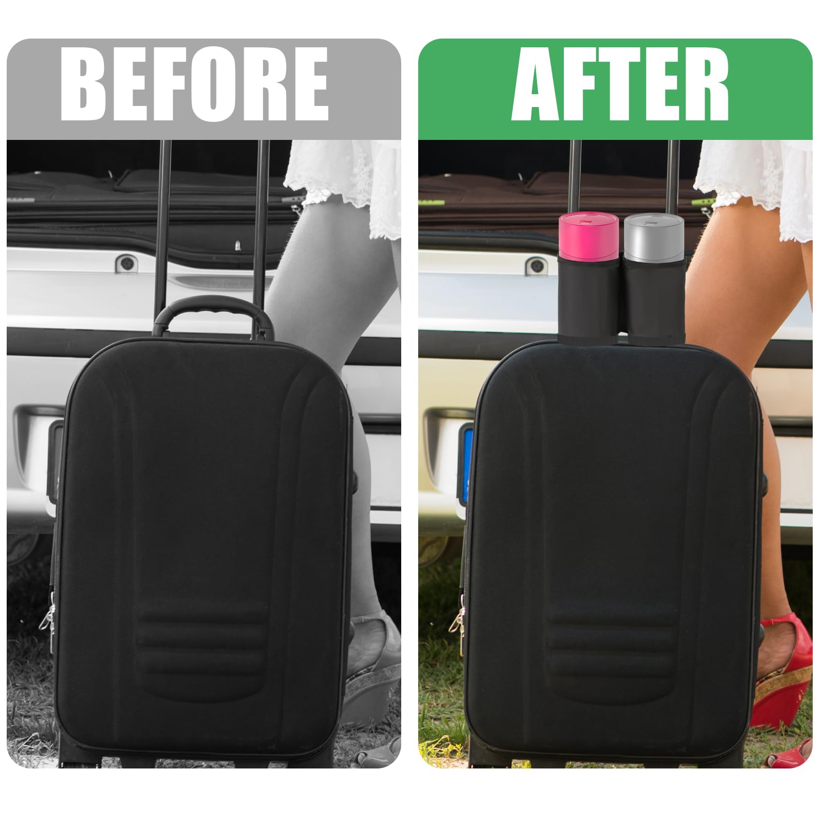 Black Travel Cup Holder for Luggage - Suitcase Drink Caddy with Secure Grip, Ideal for Flight Attendants & Business Travelers - Perfect for Airports, Hotels, and Commuting