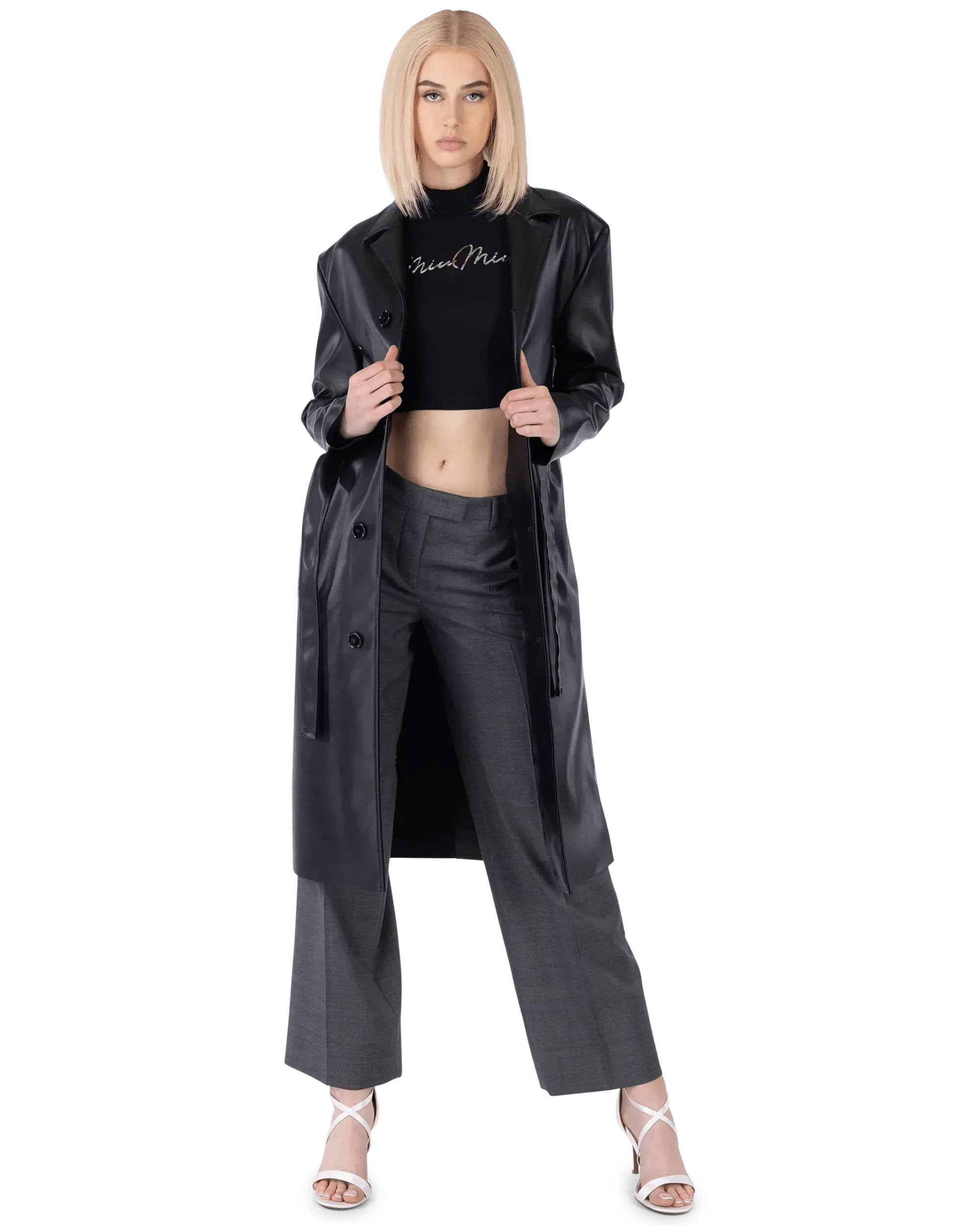 Stylish Belted Faux Leather Trench Coat for Women - Waterproof Vegan Leather Jacket with Adjustable Waist - Perfect for Fall, Winter & Office Wear
