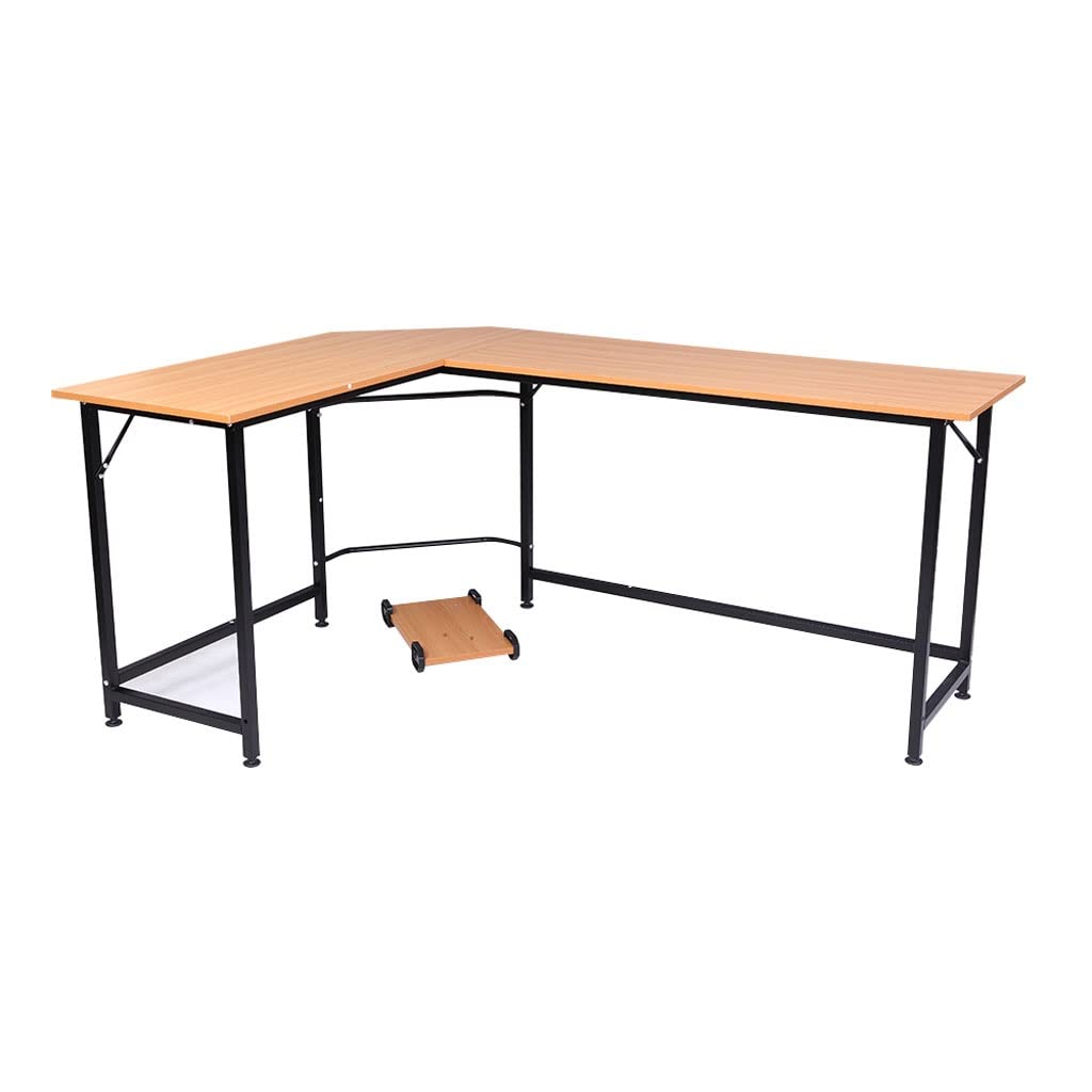 Modern L-Shaped Computer Desk in Beech Wood Finish - Ergonomic Home Office Desk for Small Spaces, Gaming & Workstation Setup