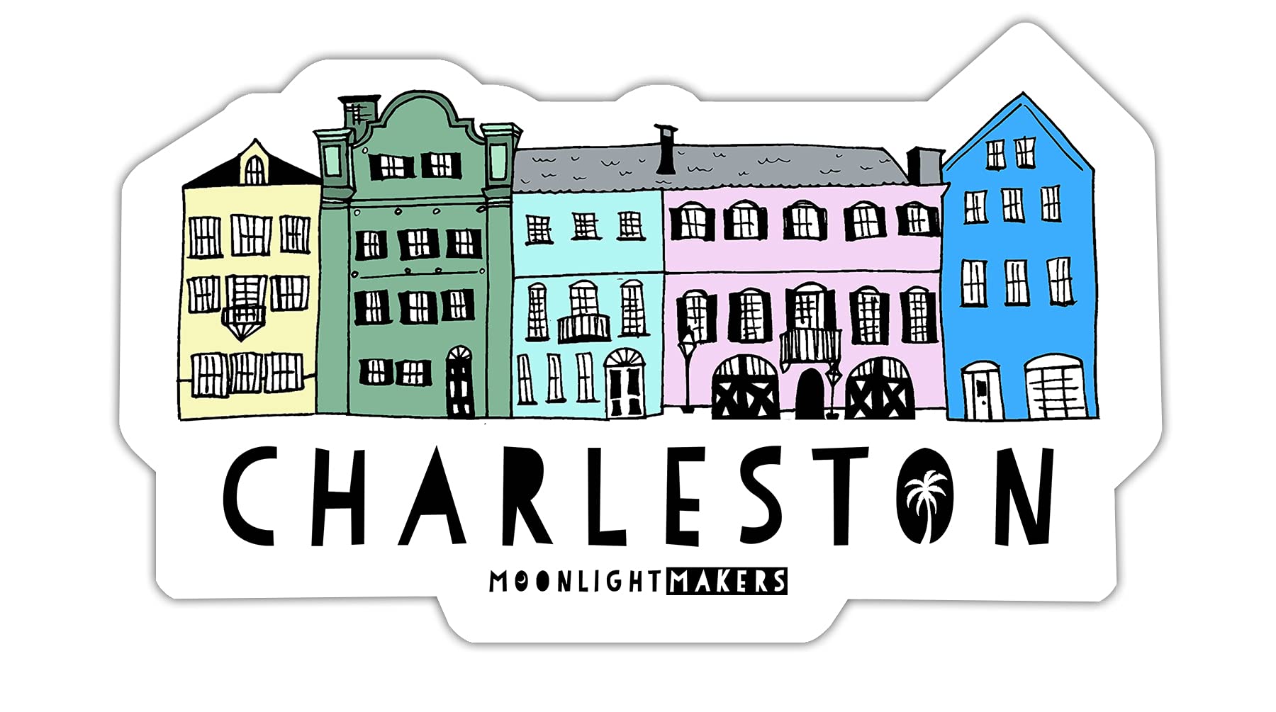 Funny Die-Cut Bumper Stickers - Waterproof Vinyl Decals for Cars, Bikes & Laptops - Charleston Rainbow Row SC Design - Perfect for Road Trips & Personalizing Vehicles