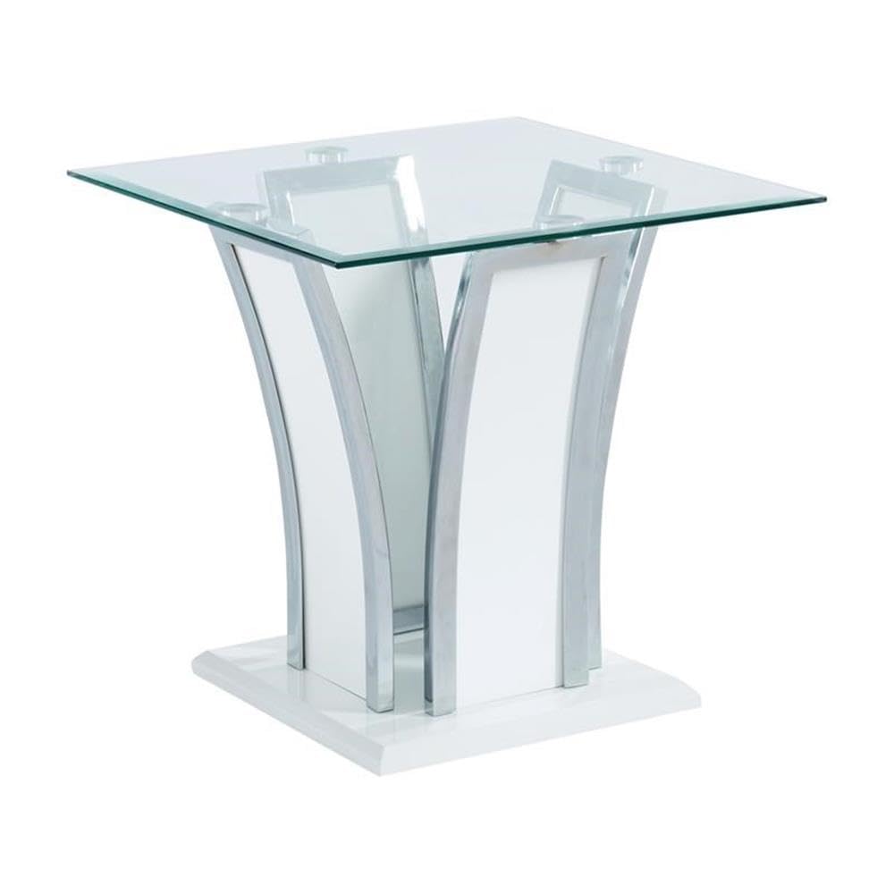 Furniture of America Manhattan Contemporary Glass Top End Table in Glossy White - Modern Side Table for Living Room, Bedroom & Office Decor