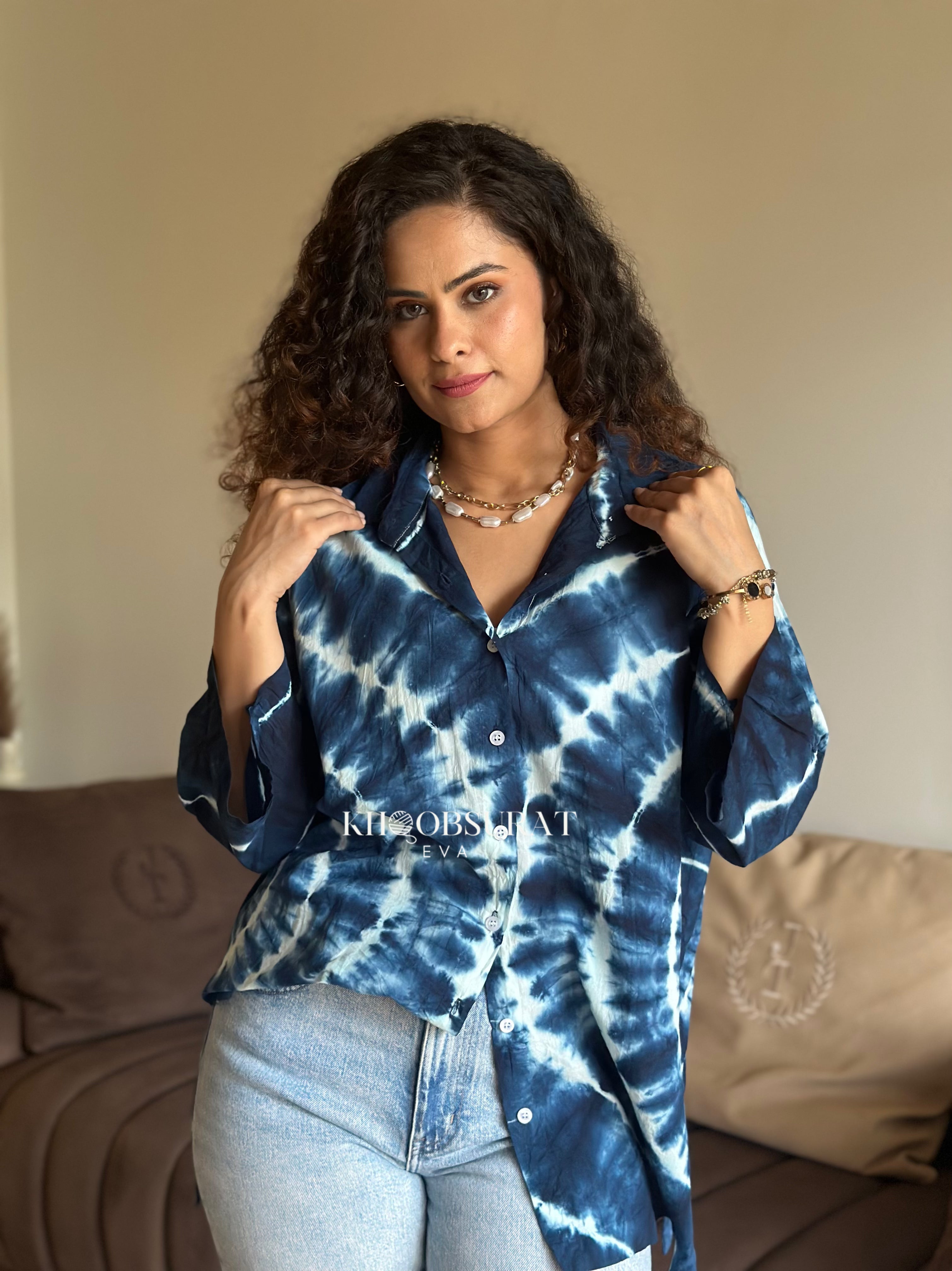 Blue Oversized Shirt for Women - Trendy Loose Fit Long Sleeve Button Down Top - Perfect for Casual Outfits, Layering & Streetwear Fashion