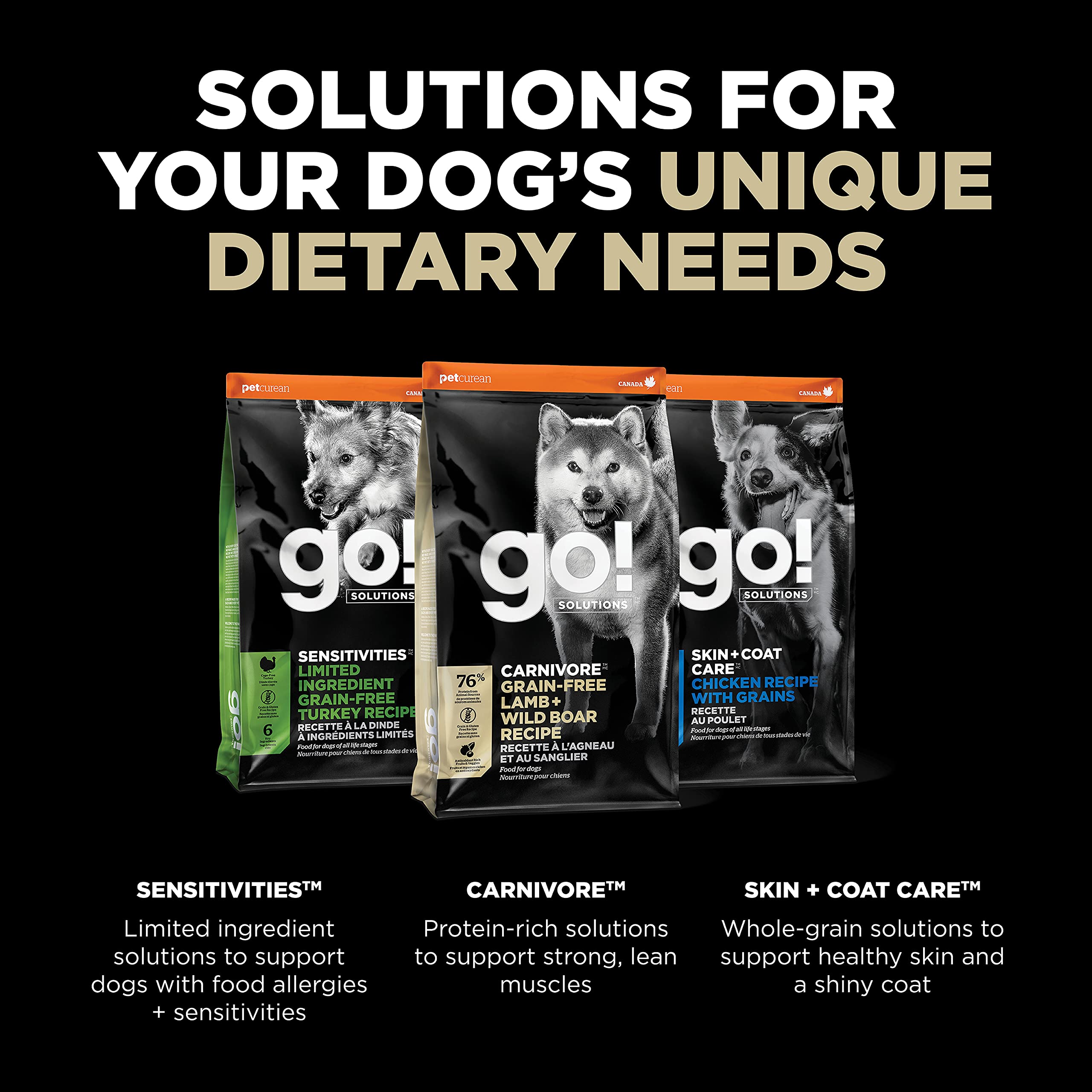 Go! Solutions Carnivore Grain-Free Dry Dog Food - High Protein Lamb & Wild Boar Recipe, 22lb Bag - Perfect for Active Dogs & Protein-Rich Diets