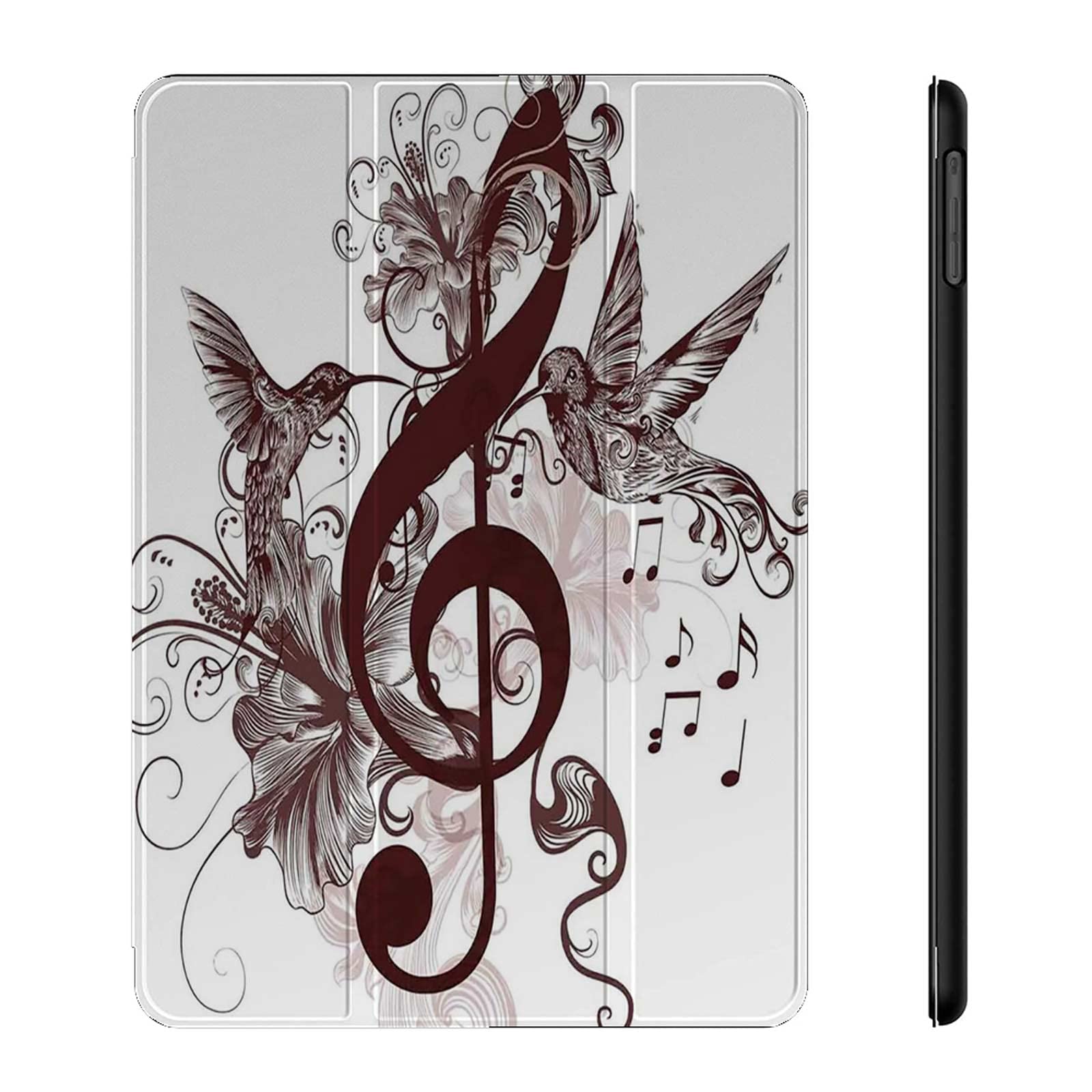 Floral iPad Air 5 Case 2022 & iPad Air 4 Case 2020 - Treble Clef & Singing Birds Design in Chestnut Brown & White | Compatible with Apple Pencil 2nd Gen | Auto Wake/Sleep Feature | Perfect for Music Lovers, Students & Creative Professionals