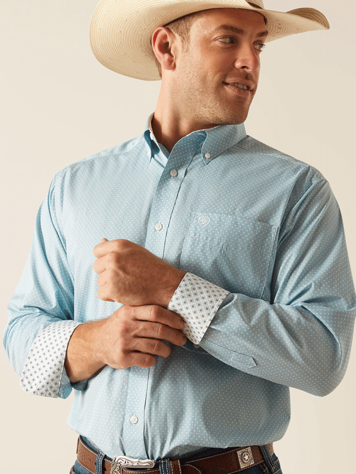 Ariat Men's Wrinkle Free Ian Classic Shirt - Porcelain Blue | Comfortable Casual & Work Shirt for Outdoor Activities & Office Wear