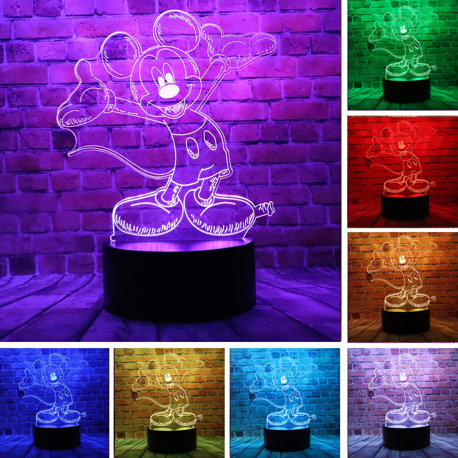 Disney Mickey & Minnie Mouse 3D LED Night Light with Remote - 7 Color Changing Table Lamp for Kids Room Decor, Birthday & Christmas Gifts | Anime Character Optical Illusion Fairy Light for Bedroom, Nursery & Sleep Aid