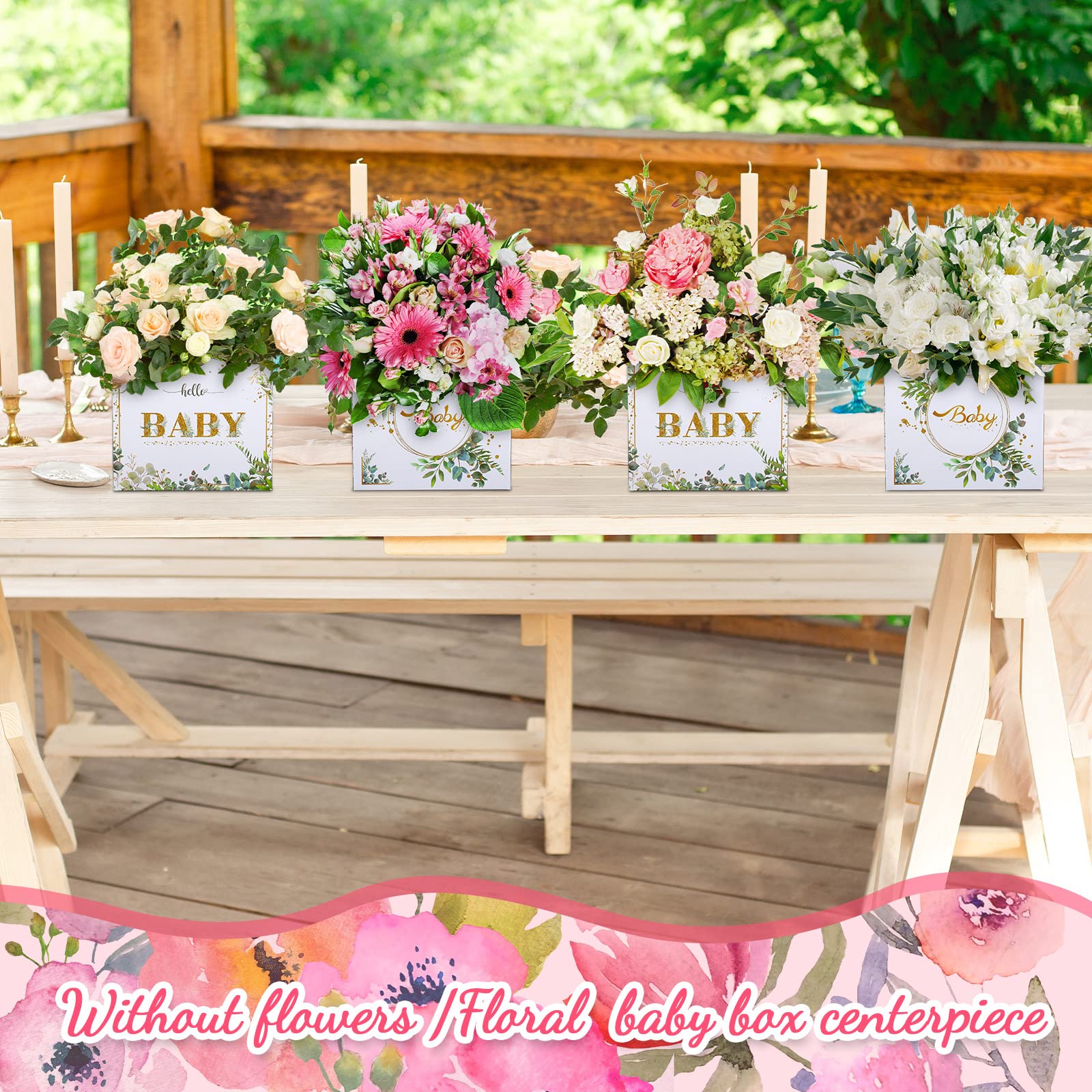 Floral Baby Shower Centerpieces - 6 Pcs Greenery Flower Boxes for Table Display, Gender Reveal Party Decorations (Girls/Boys/Birthday) - Perfect for Baby Showers, Bridal Showers & Wedding Decor