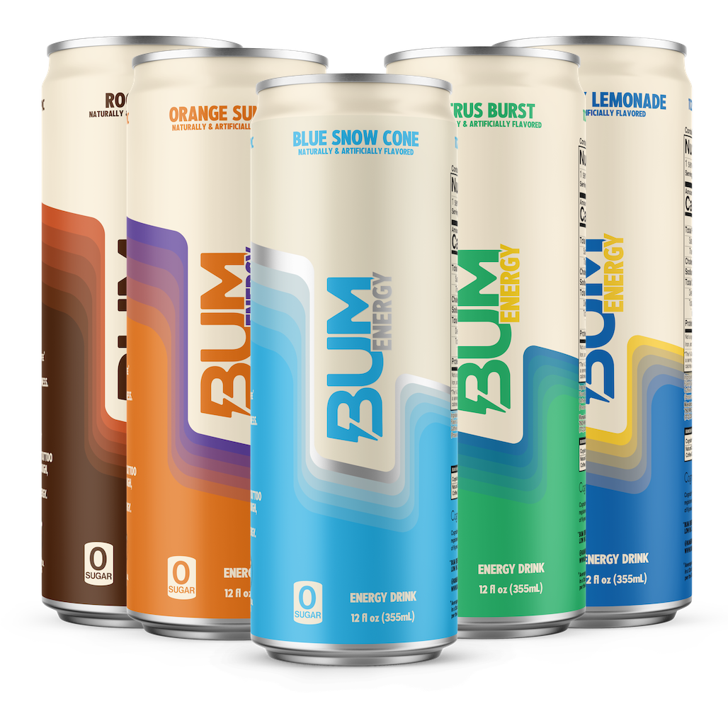 Sugar-Free Bum Energy Drinks - 12 Pack (355ml Each) | Low-Calorie Caffeine Boost for Workouts, Gaming & All-Nighters