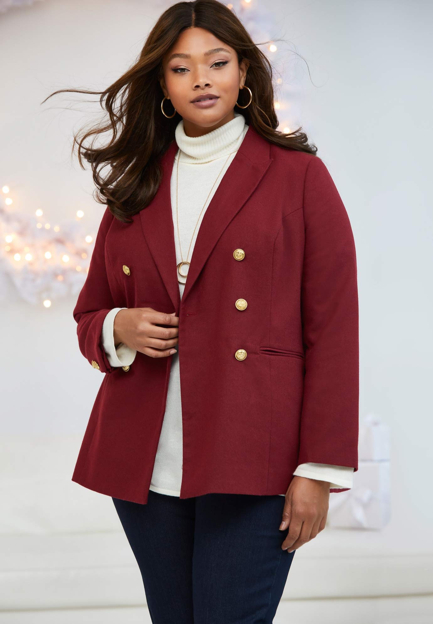 Jessica London Women's Plus Size Double Breasted Wool Blazer Coat for Work, Office & Business Attire - Professional Formal Wear for Women