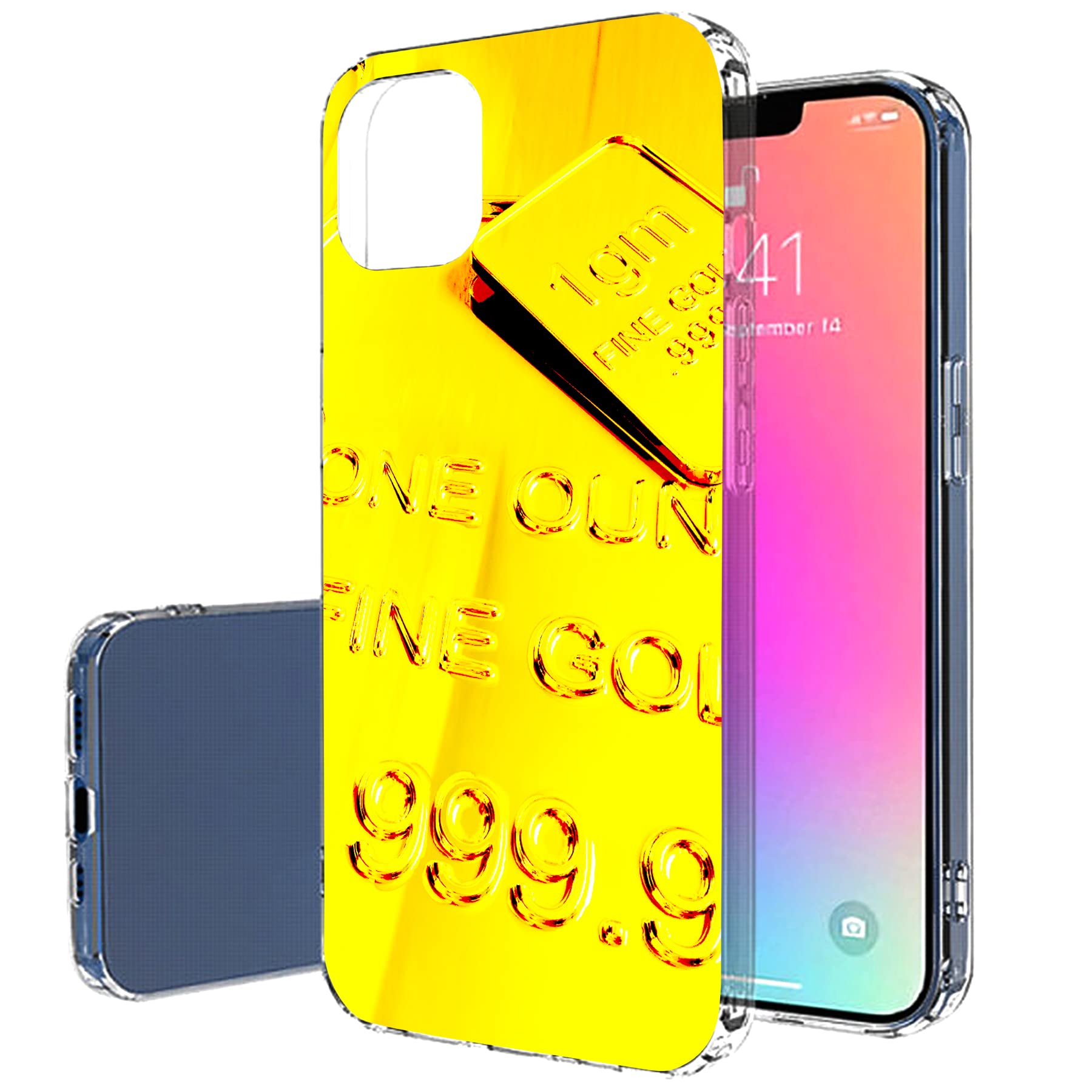 VIBECover Slim Protective Case for Apple iPhone 13 - Flexible TPU Shockproof Cover with Gold Bar Design | Perfect for Everyday Use, Travel & Outdoor Activities