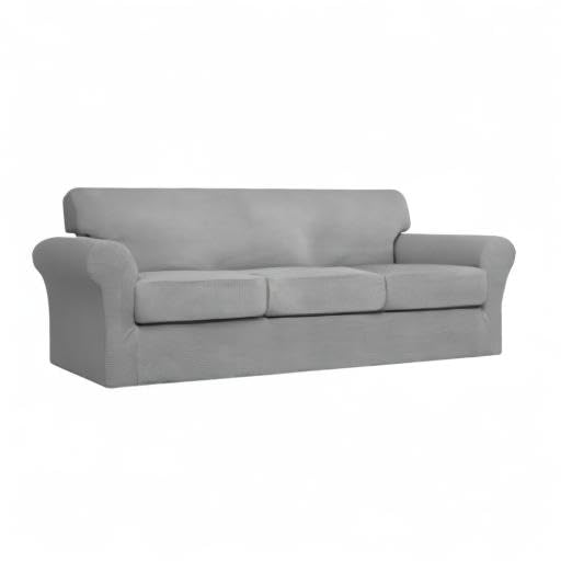 4-Piece Stretch Sofa Cover for Dogs - Washable Pet Furniture Protector with Elastic Jacquard Fabric - Fits 3-Cushion Couches (Light Gray) - Perfect for Pet Owners & Home Decor Protection