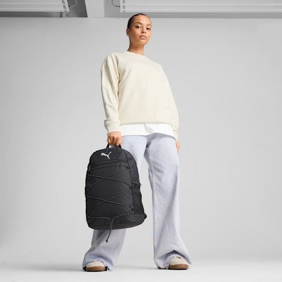 PUMA PLUS II Black Backpack - Stylish & Durable School, Travel & Gym Bag for Men & Women | Water-Resistant & Spacious Design