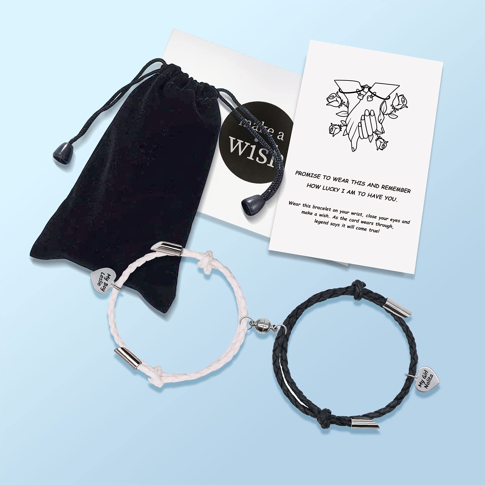 BAUMA Mutual Attraction Rope Braided Couple Bracelets - Matching Charm Pendants Jewelry Set (2PCS) for Women & Men - Perfect for Anniversaries, Valentine's Day & Romantic Gifts