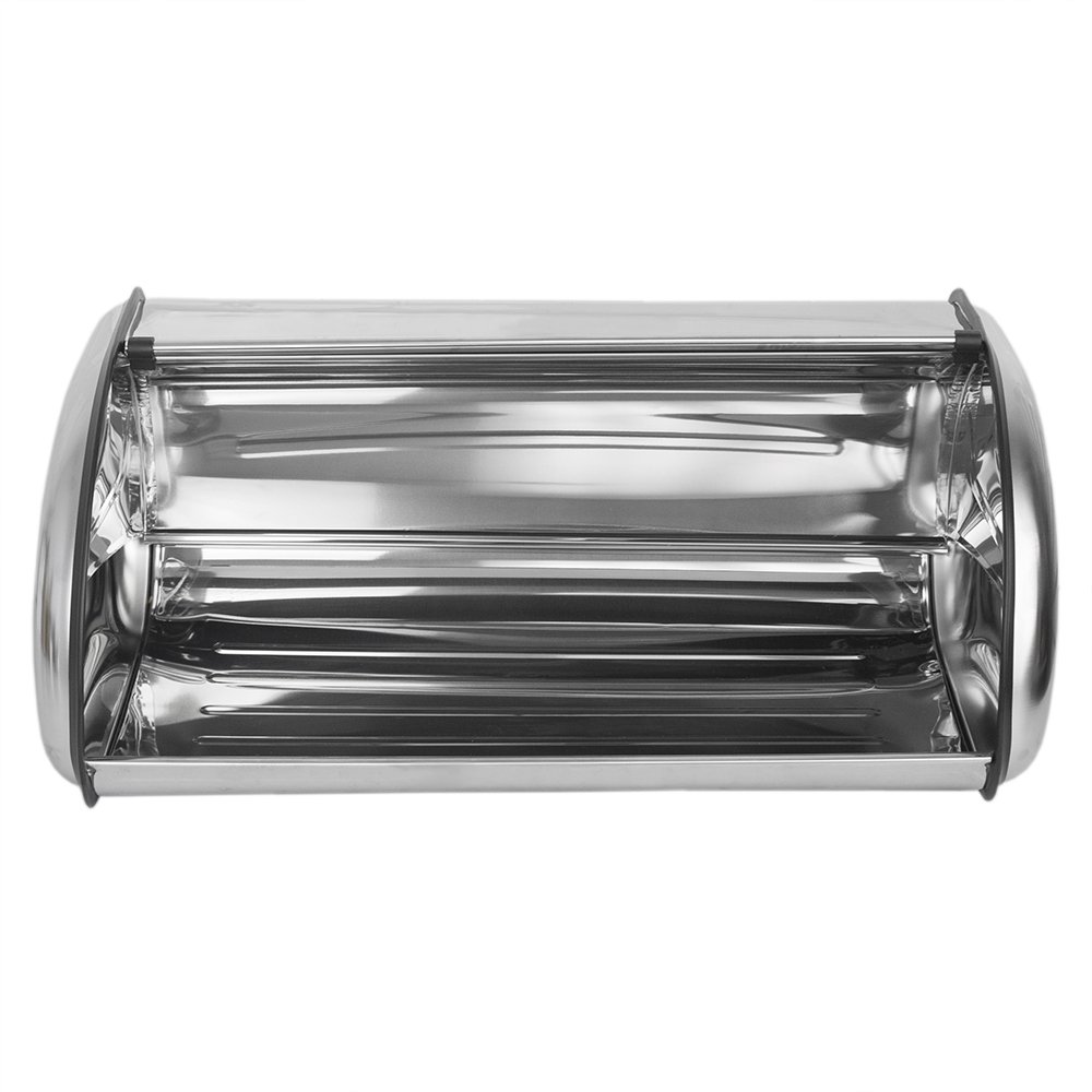 LINEN STORE Stainless Steel Bread Box with Roll Top Lid - Kitchen Organizer for Bread Loaf, Dinner Rolls, Pastries & Baked Goods | Perfect for Countertop Storage in Modern Kitchens, Bakeries & Cafés