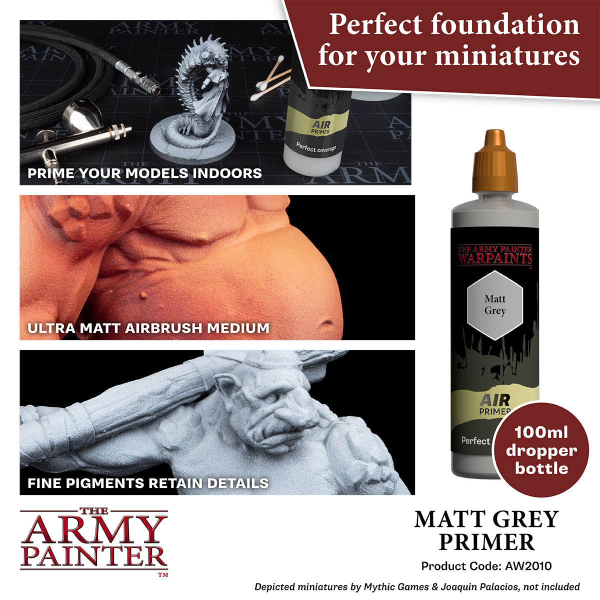 Warpaints Air Matt Grey Primer - 100ml Acrylic Paint for Miniatures & Models - Perfect for Warhammer, D&D, and Tabletop Gaming