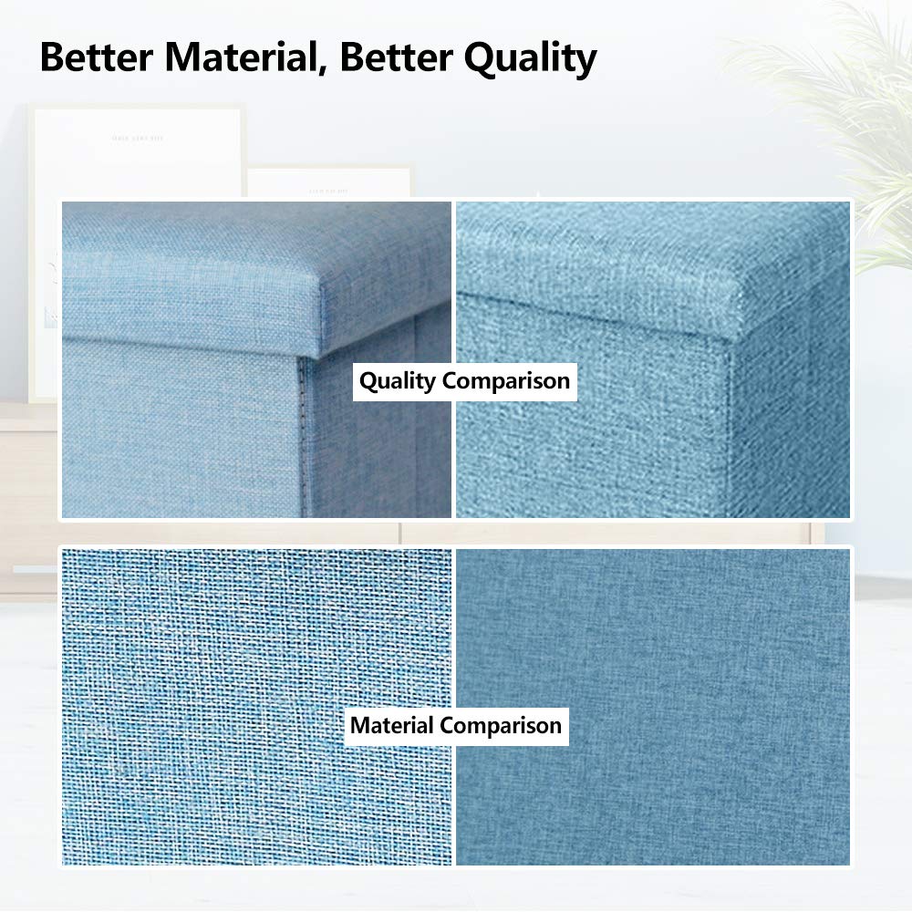 Foldable Storage Ottoman Cube - Memory Foam Seat, Foot Rest & Stool (11.8x11.8x11.8 Inches) - Space Saving Blue Square Ottoman for Living Room, Bedroom & Small Spaces