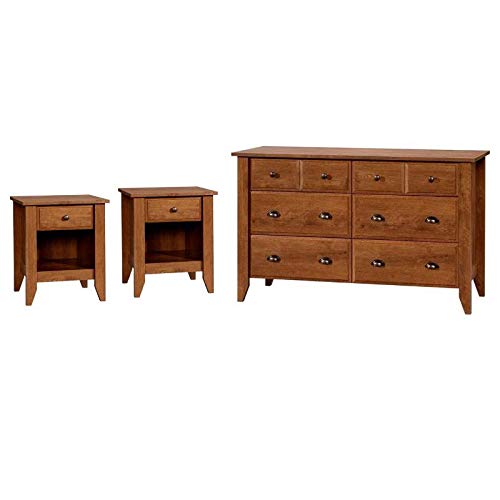 Home Square 3-Piece Bedroom Set with Dresser & 2 Nightstands in Oiled Oak Finish - Perfect for Master Bedrooms, Guest Rooms & Small Spaces
