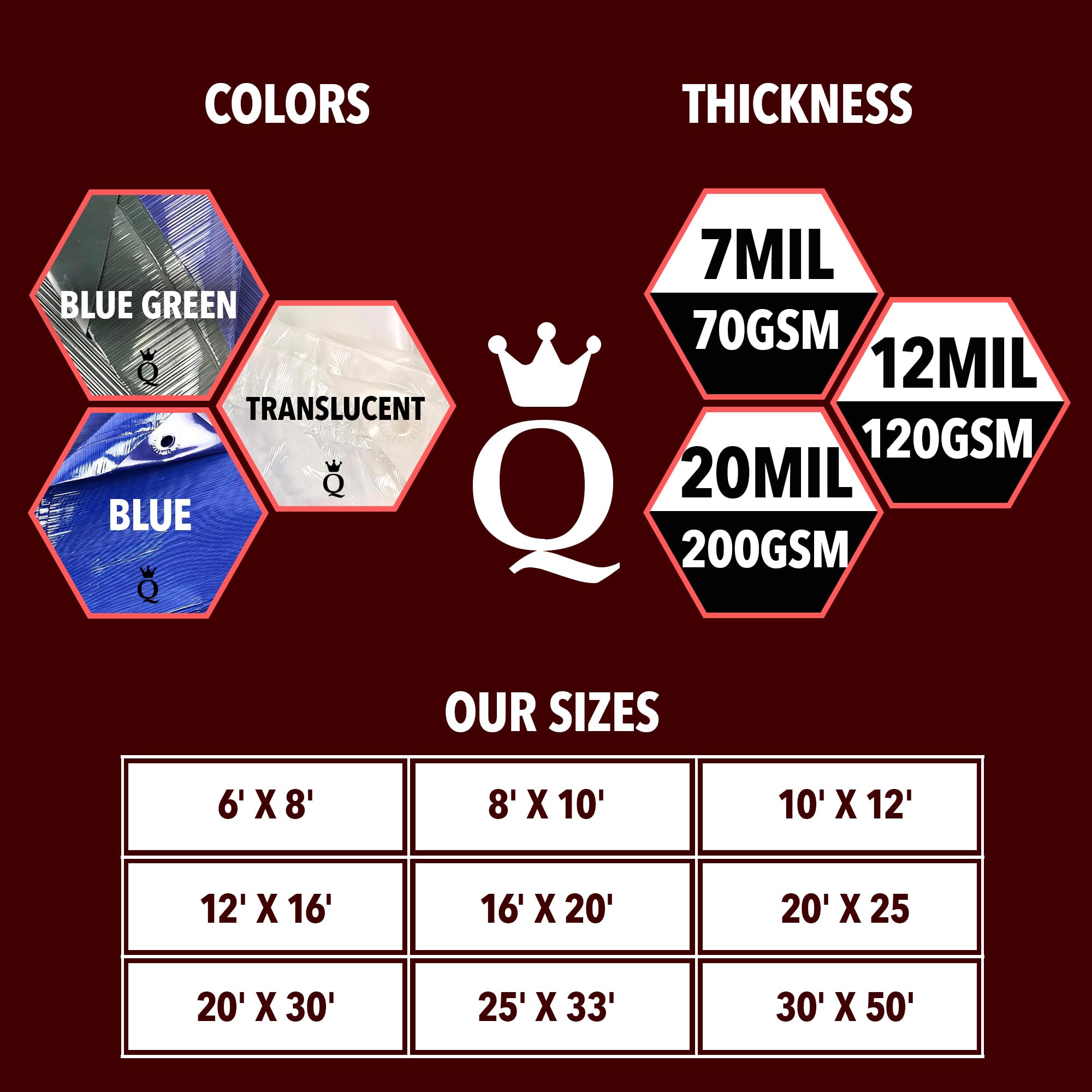 QUEEN OF TARPS | 16x20 Super Heavy Duty Waterproof Tarp - 200 GSM (20 MIL) UV & Tear Resistant | Perfect for Camping, Outdoor Furniture Covers, Car Protection, Tent Flooring, Painting Drop Cloths & Firewood Cover | Durable All-Weather Outdoor Use