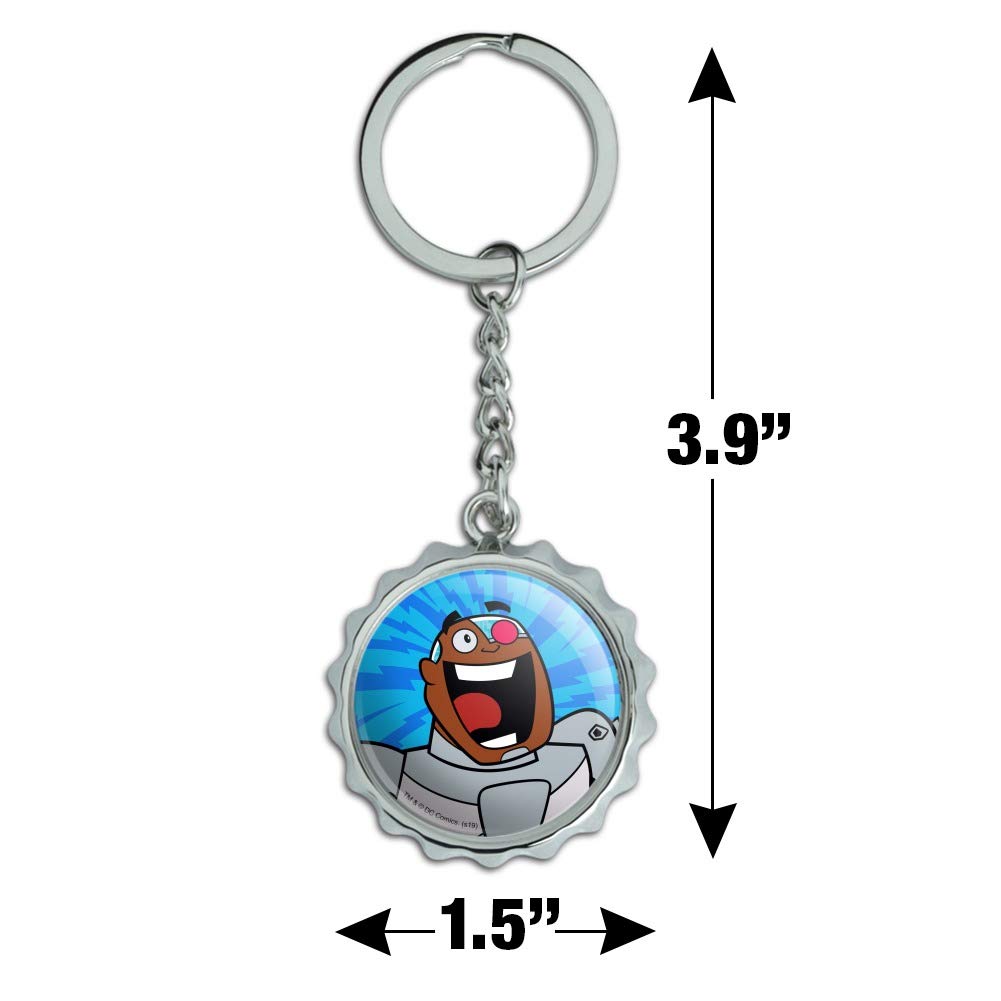 Teen Titans Go! Cyborg Keychain - Chrome Plated Metal Bottle Opener with Pop Cap Design - Perfect for Backpacks, Key Rings & Comic Book Fans Gifts