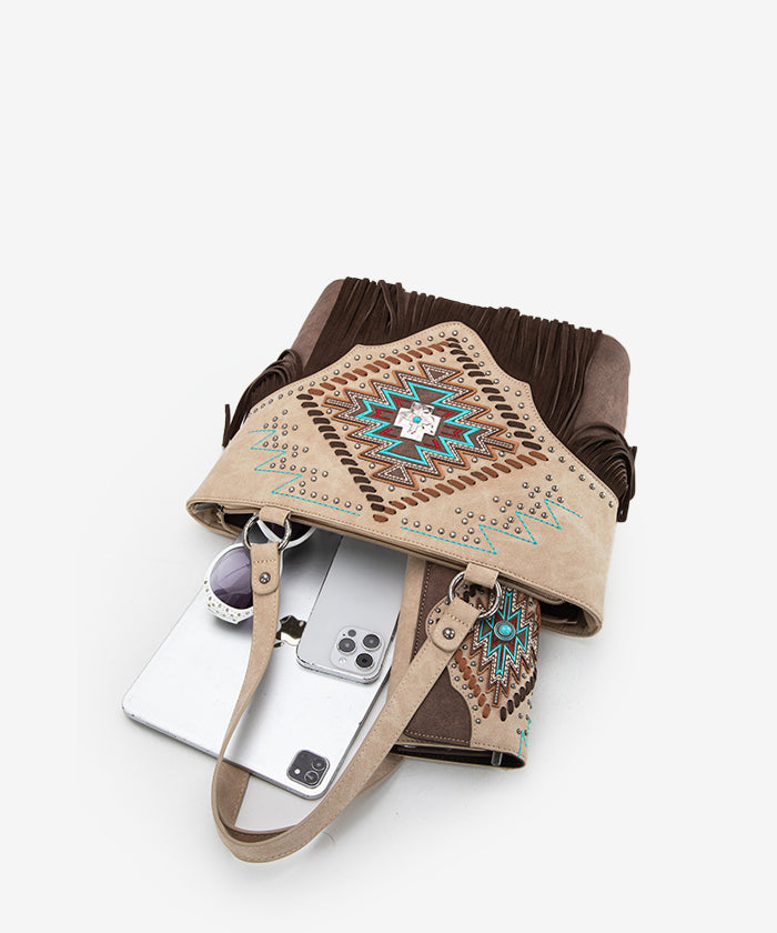 Montana West Aztec Fringe Concealed Carry Tote Bag for Women - Stylish CCW Purse with Hidden Gun Pocket - Perfect for Everyday Carry, Travel & Self Protection