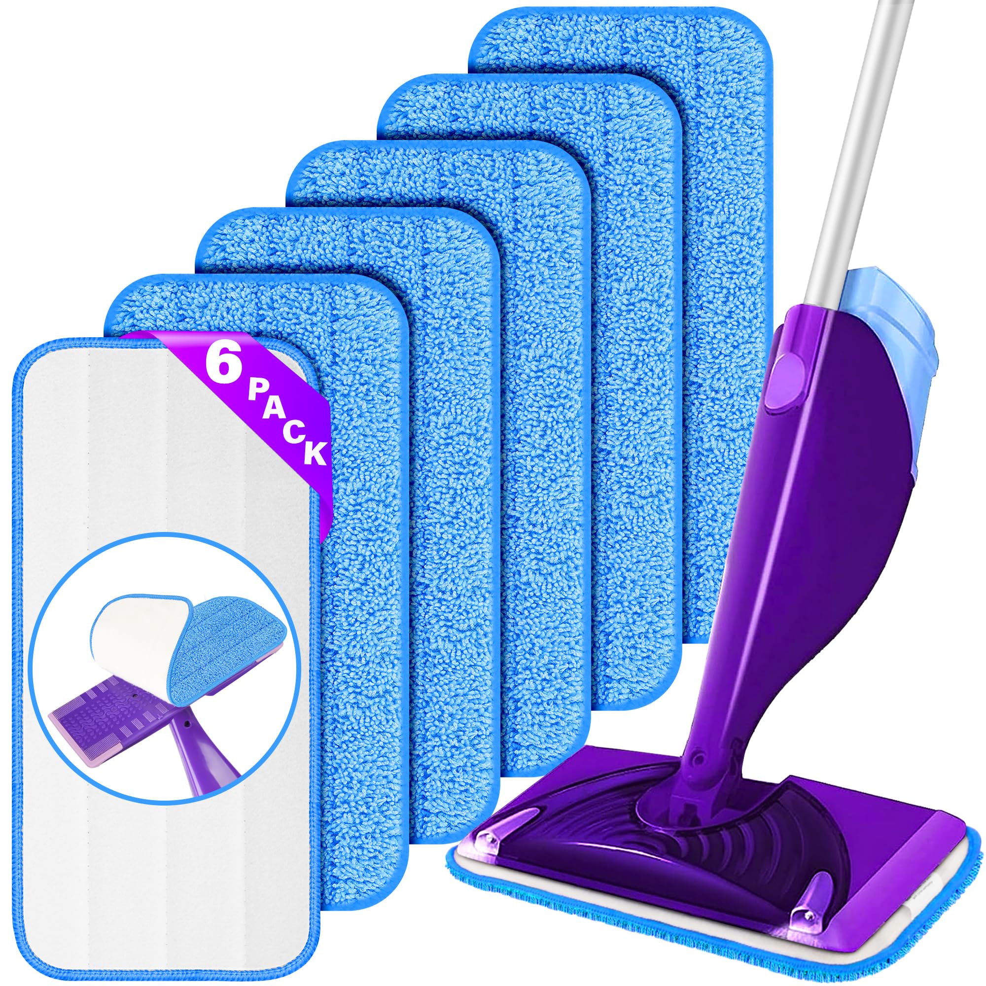 6 Pack Reusable Microfiber Mop Pads for Swiffer WetJet - Eco-Friendly Wet & Dry Floor Cleaning Refills - Washable Replacement Pads for Hardwood, Tile & Laminate Floors - Perfect for Kitchen, Bathroom & Pet Hair Cleaning