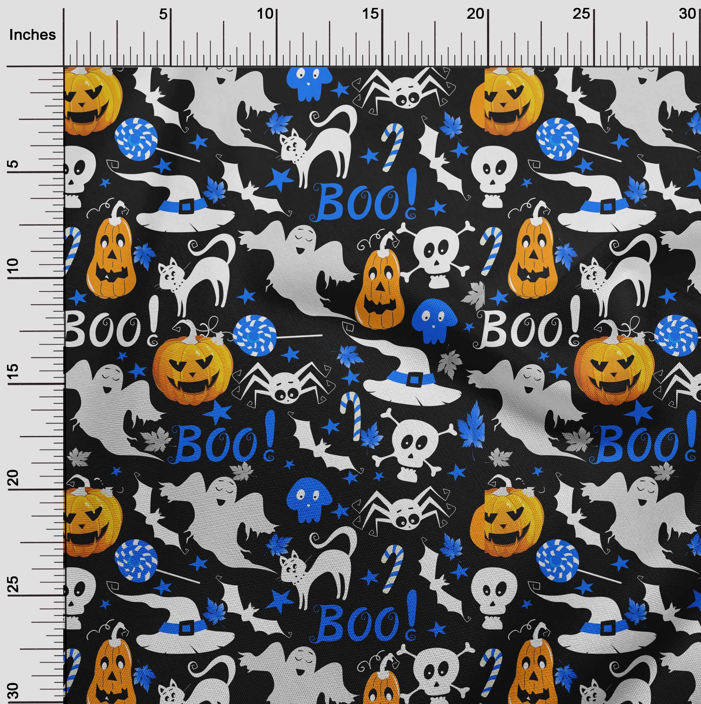 oneOone Polyester Spandex Black Halloween Fabric - 56 Inch Wide Printed Craft Material for Sewing Costumes & Decor (9332) | Perfect for DIY Halloween Costumes, Home Decor, and Craft Projects