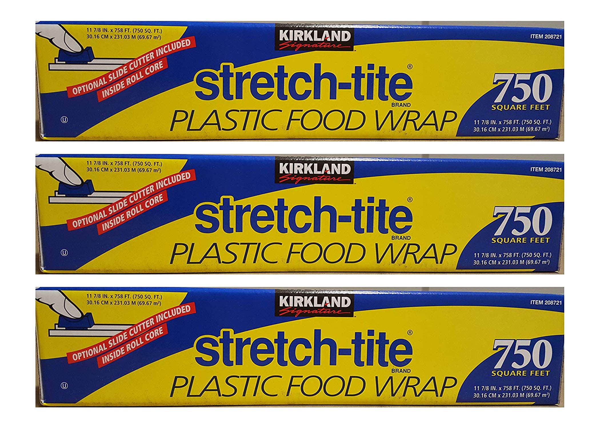 Kirkland Signature Stretch-Tite Plastic Food Wrap - 3 Packs (750 Sq Ft) | BPA-Free, Cling Film for Fresh Food Storage | Ideal for Meal Prep, Leftovers & Sandwich Wrapping
