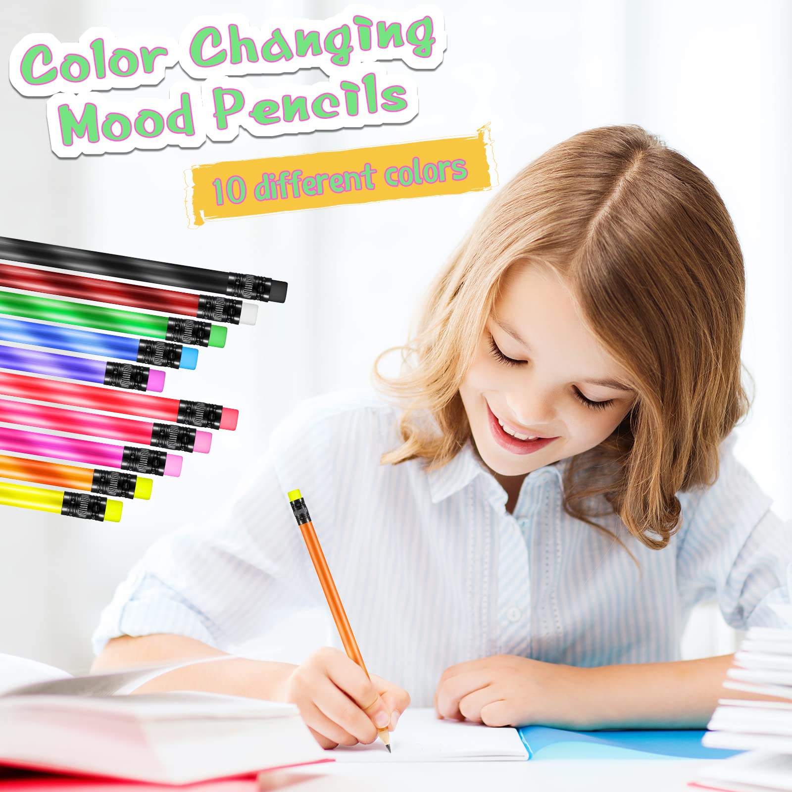 40 Pcs Color Changing Mood Pencils with Motivational Quotes - 2B Thermochromic Pencils with Eraser for School, Office & Art Projects - Fun Writing Tools That Change Color with Temperature