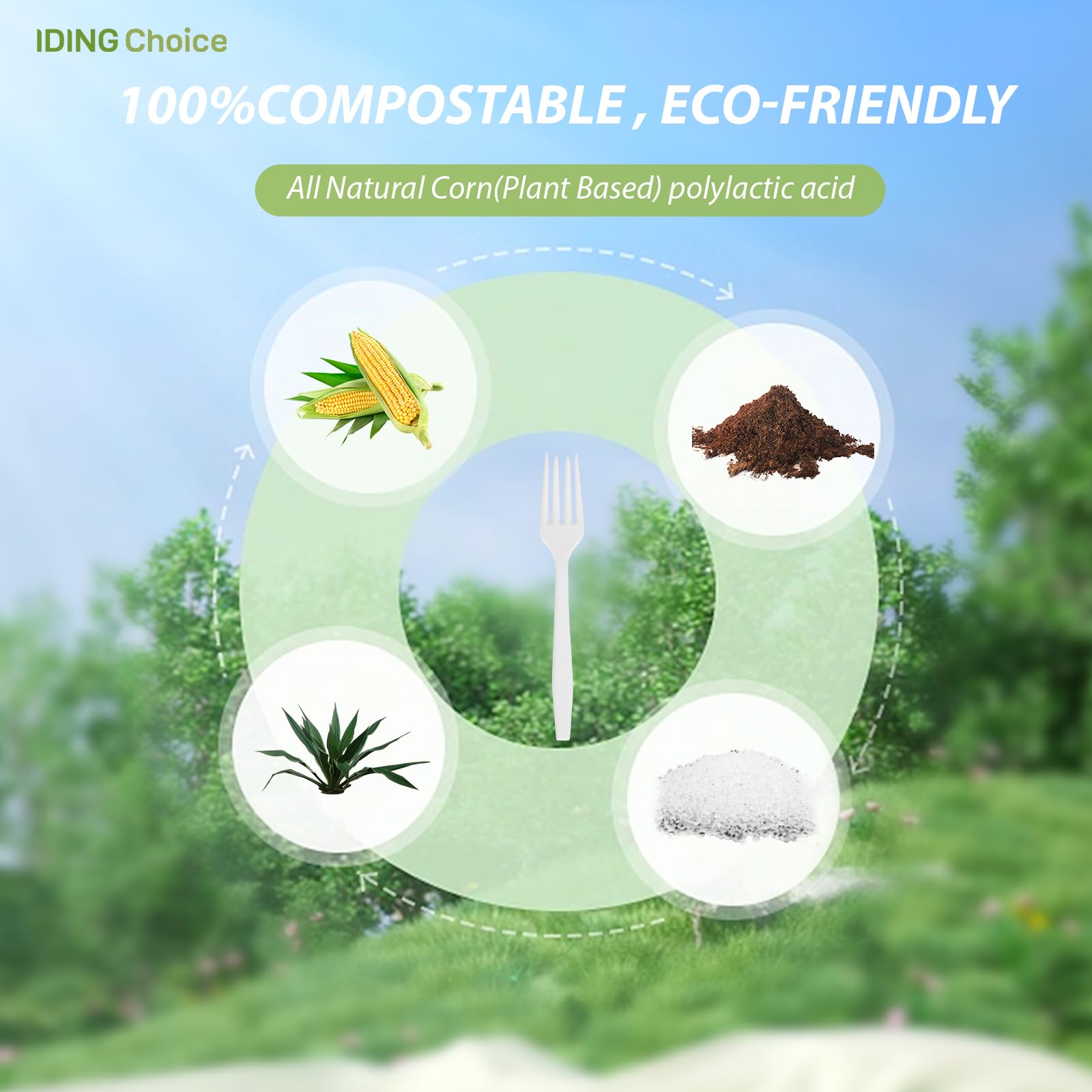 200 Count Compostable Forks - Heavy Duty Disposable Cutlery Set, Eco-Friendly White Flatware for Parties, Weddings, BBQs & Outdoor Events (Plastic-Free, Biodegradable Utensils) - Perfect for Office Lunches, Picnics, and Sustainable Dining
