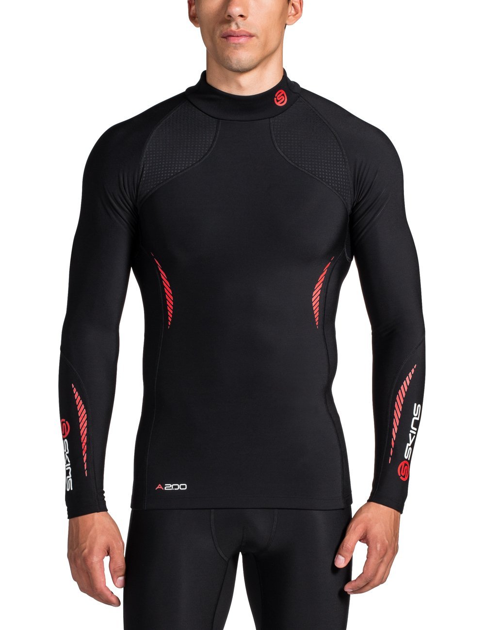 Skins Men's A200 Thermal Long Sleeve Compression Mock Neck Shirt - Base Layer for Running, Workout & Cold Weather Training