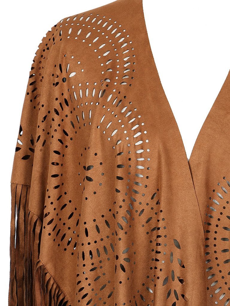 PERSUN Women's Faux Suede Kimono Cape - Asymmetrical Fringed Cover Up Shawl for Women, Lightweight Wrap Cardigan for Fall & Winter, Perfect for Parties, Weddings, and Evening Outfits