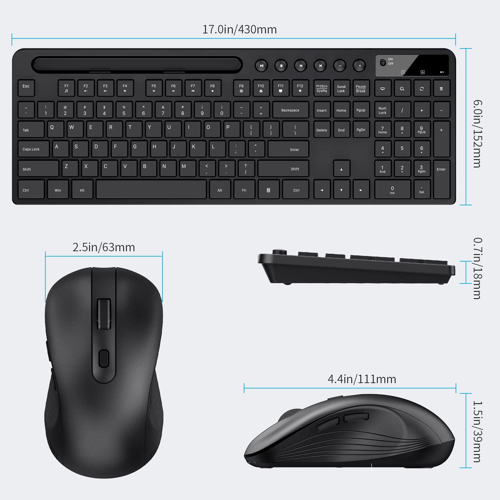 MARVO 2.4G Wireless Keyboard and Mouse Combo - Ergonomic Design with Silent Mouse & Phone/Tablet Holder - Compatible with MacBook & Windows PC (Black) - Perfect for Home Office, Gaming & Remote Work