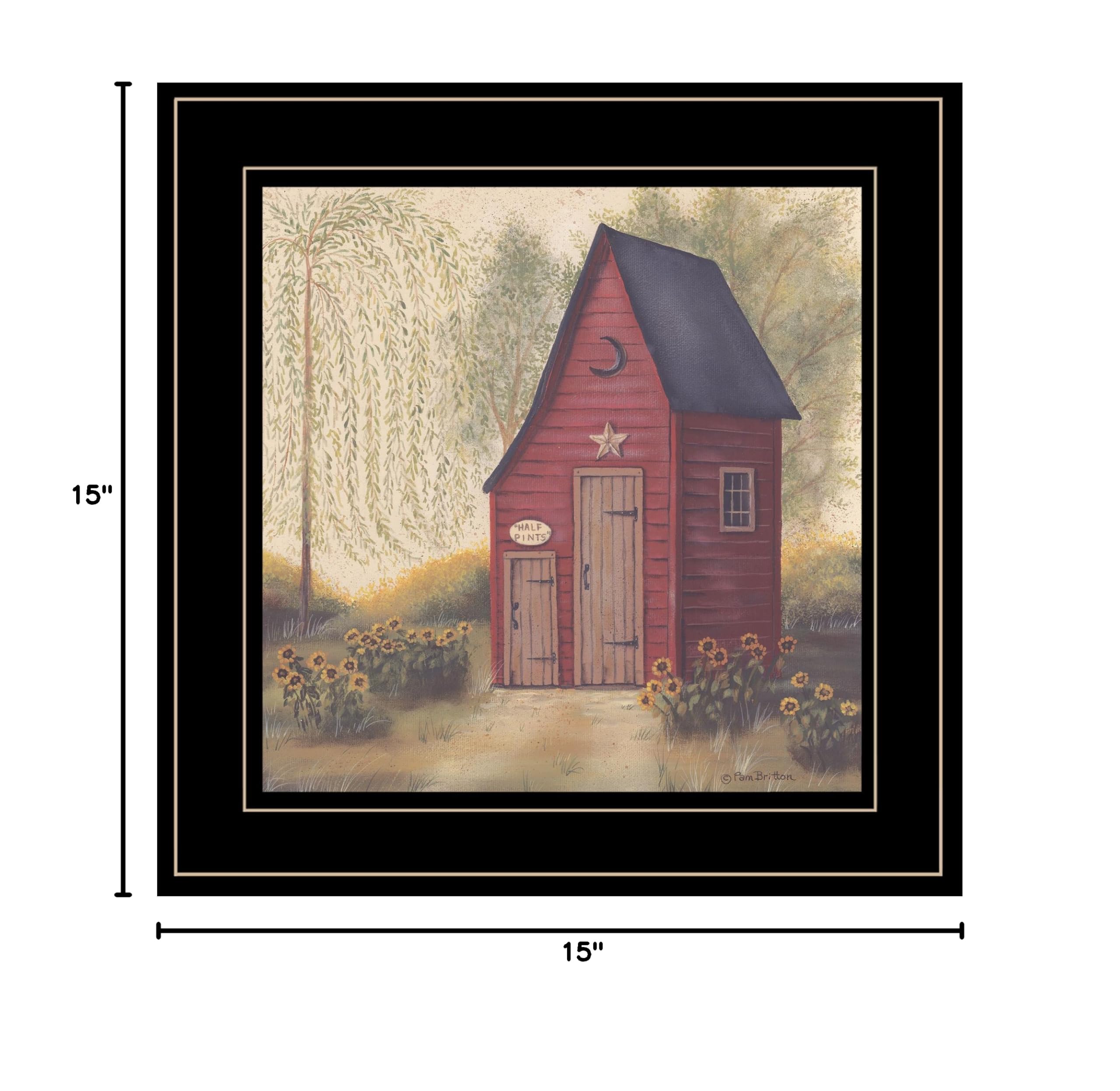 Folk Art Outhouse II Framed Wall Art - Rustic Home Decor for Living Room & Bedroom - Black Wood Frame by Pam Britton - Perfect for Farmhouse, Cabin & Western Style Interiors