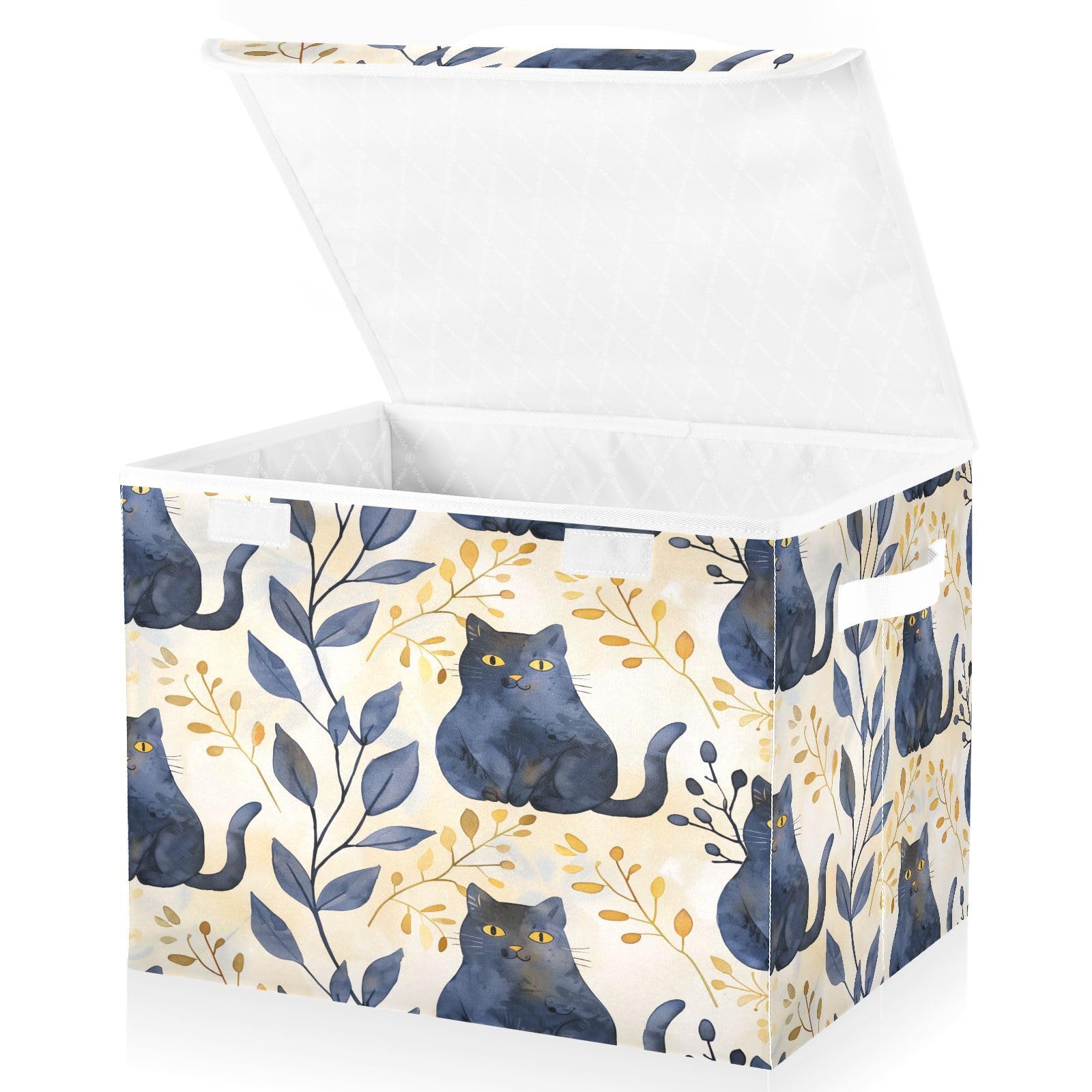 Foldable Fabric Storage Bins with Lids - Cute Cat Pattern Collapsible Organizer Boxes for Home, Bedroom, Closet & Office Organization | Perfect for Toys, Blankets & Seasonal Storage