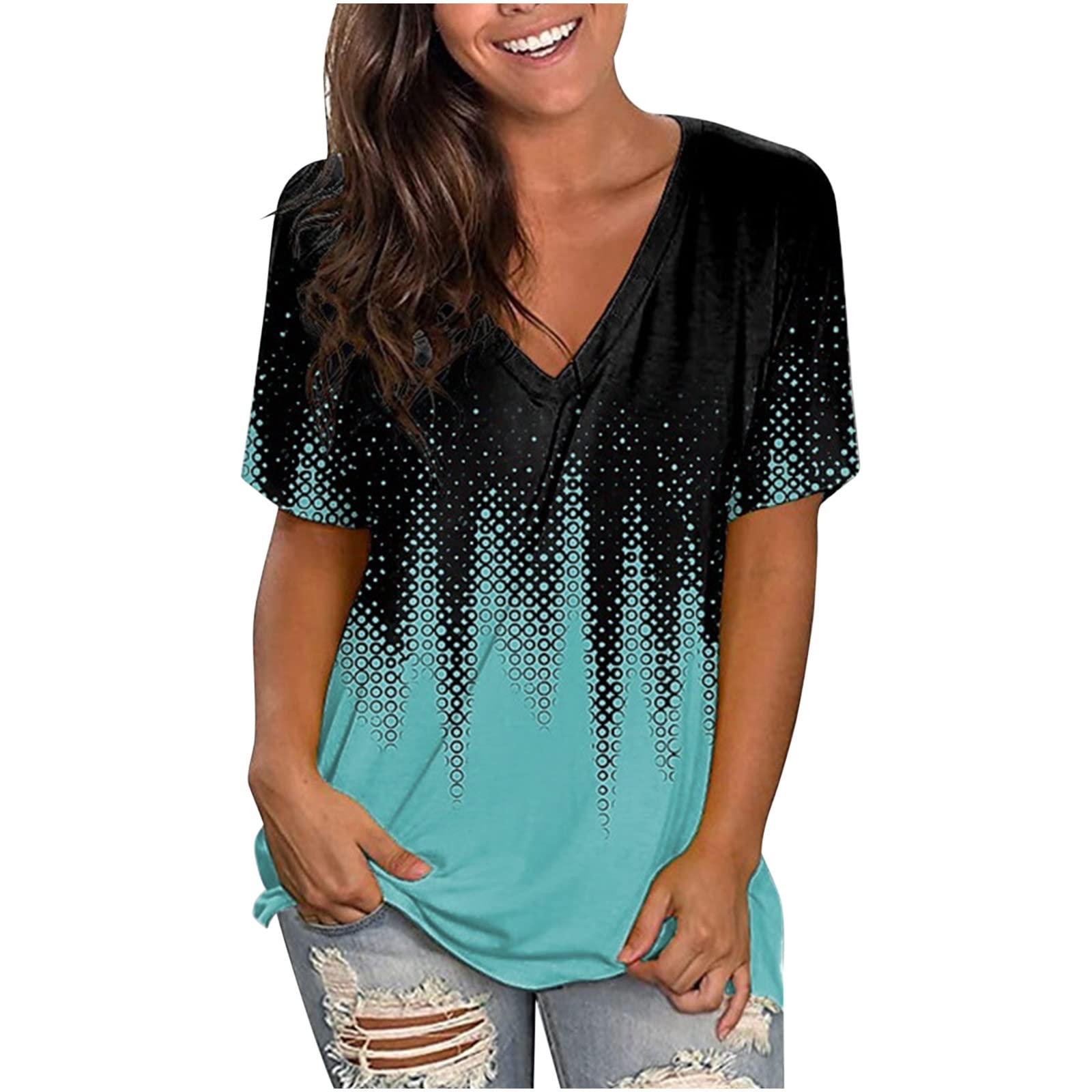 Women's Casual V-Neck & Crewneck T-Shirts - Loose Fit Plain Blouses for Office & Everyday Wear | Comfortable Work Tops, Weekend Outfits & Layering Essentials