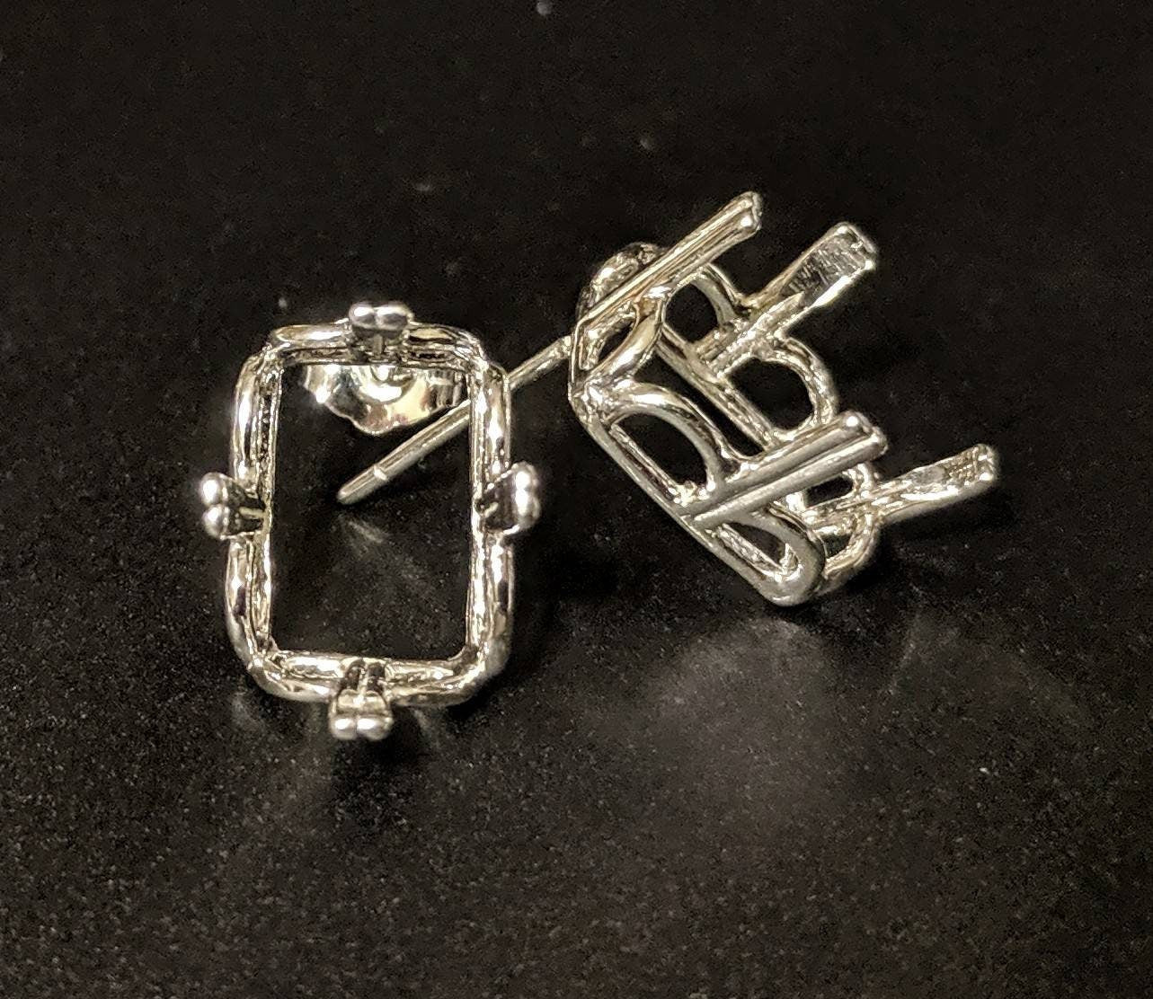 Solid Sterling Silver or 14kt Gold Emerald Cut Regalle Earring Settings - 12x10mm & 20x15mm Pair (2 Pieces) | Premium Jewelry Findings for DIY Earrings, Wedding Jewelry Making | USA Crafted 162 029/142 029