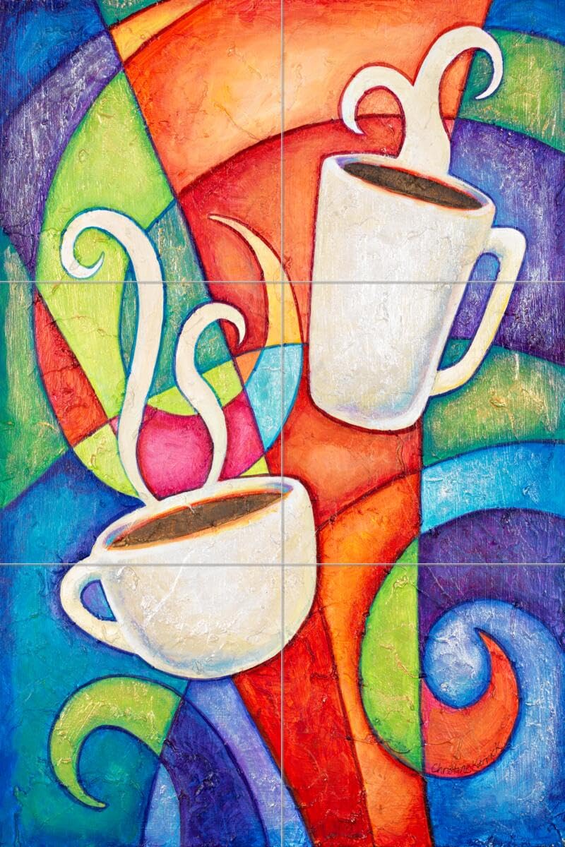 Ceramic Backsplash Tile Mural - Coffee Date Design by Christine Kerrick for Kitchen & Bathroom Decor | Perfect for Coffee Shops, Home Kitchens, and Cafe Style Interiors