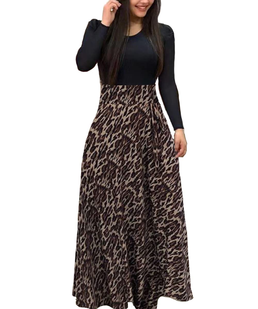 Aublary Women's Floral Print Long Sleeve Maxi Dress - Round Neck Casual Tunic Dress for Spring/Summer, Perfect for Beach, Vacation, and Everyday Wear