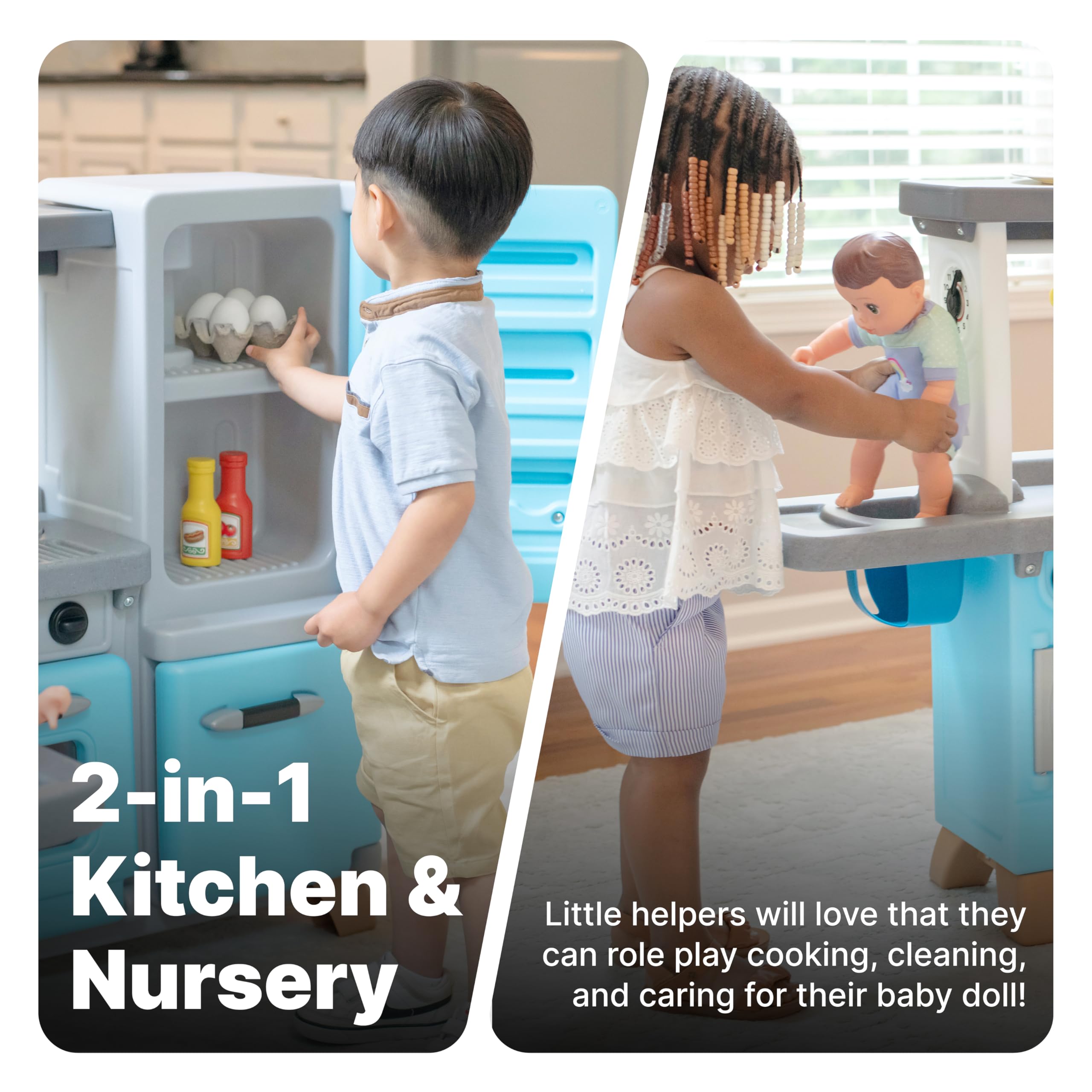 **Step2 Cook & Care Corner Kids Kitchen Playset & Nursery – Interactive Indoor/Outdoor Toy Kitchen with Lights & Sounds – Durable Plastic Play Kitchen for Toddlers Ages 3+ – Includes 29 Accessories – Perfect for Pretend Play & Role-Playing Fun**