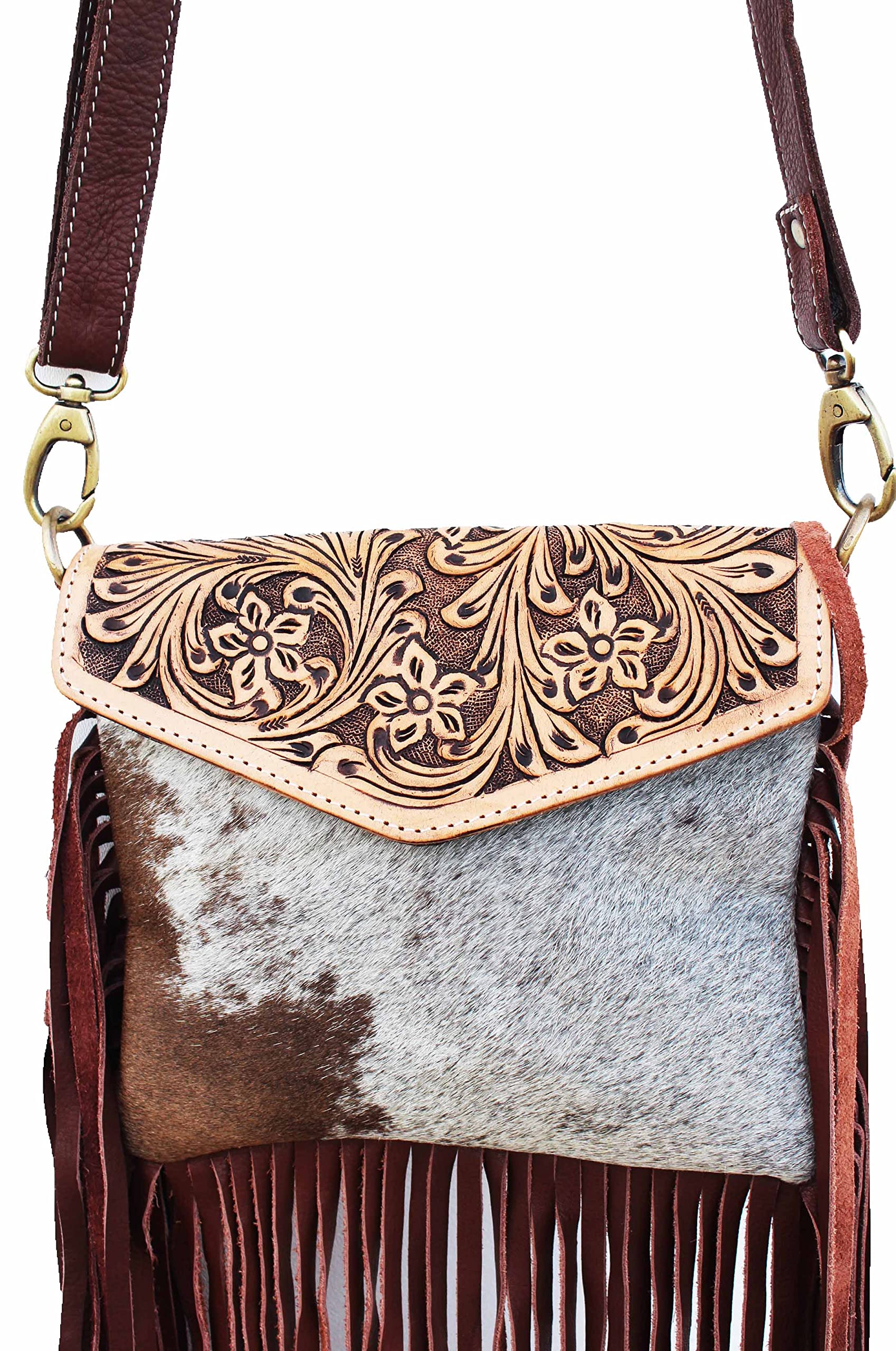 Challenger Women's Western Floral Tooled Leather Shoulder Bag - Fringe Handbag Purse for Cowgirl Style | Perfect for Rodeo, Country Concerts & Western Fashion Outfits