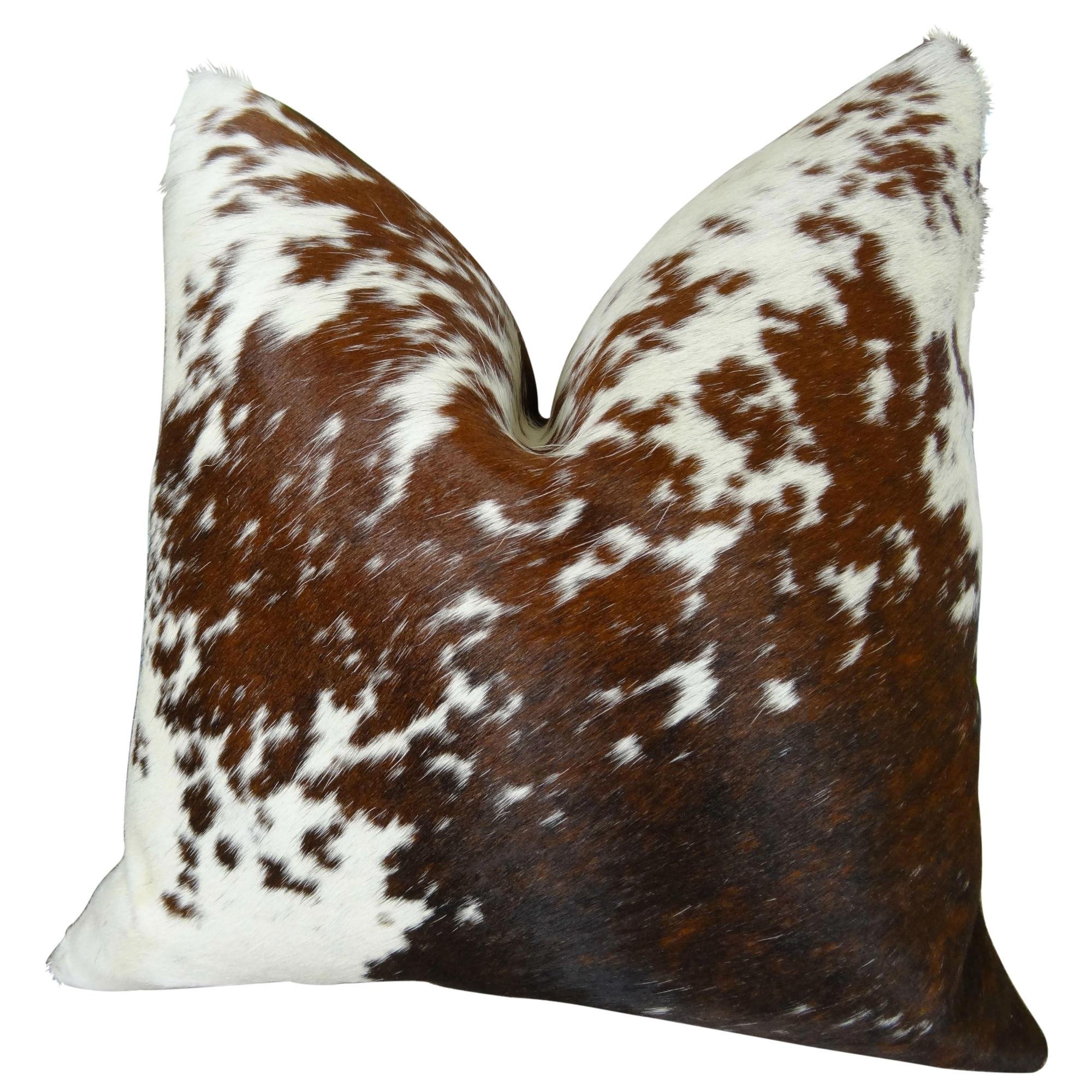 Thomas Collection Brown & White Decorative Cowhide Throw Pillow - Premium Brazilian Cowhide Sofa Cushion - Made in USA - Perfect for Living Room, Bedroom & Home Décor